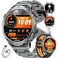 1400mAh Batteria Smartwatch Uomo, 1.7'' Militare Smartwatch con Chiamata Bluetooth,100+ Modalità Sportive,IP68 Orologio Fitness,Cardiofrequenzimetro/Sonno,Torcia
