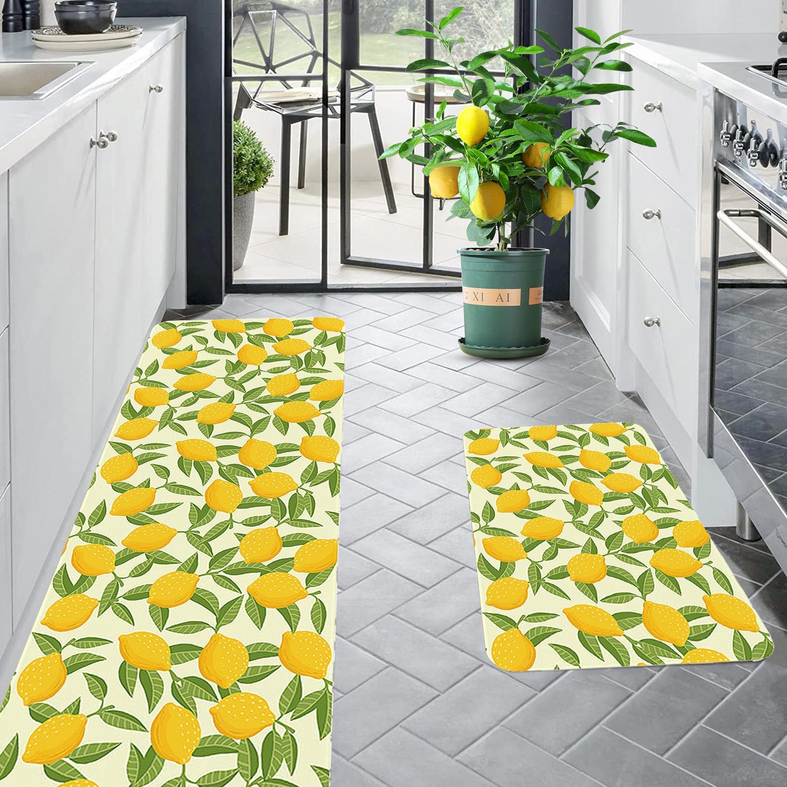 2 Pieces Kitchen Rugs, Abstract Anti Fatigue Non Slip Foam Cushioned Modern Painting Orange Black Comfort Indoor Floor Mat Runner Rug Set For Laundry Office Sink Bathroom (17"X48" 17"X24 - View #5