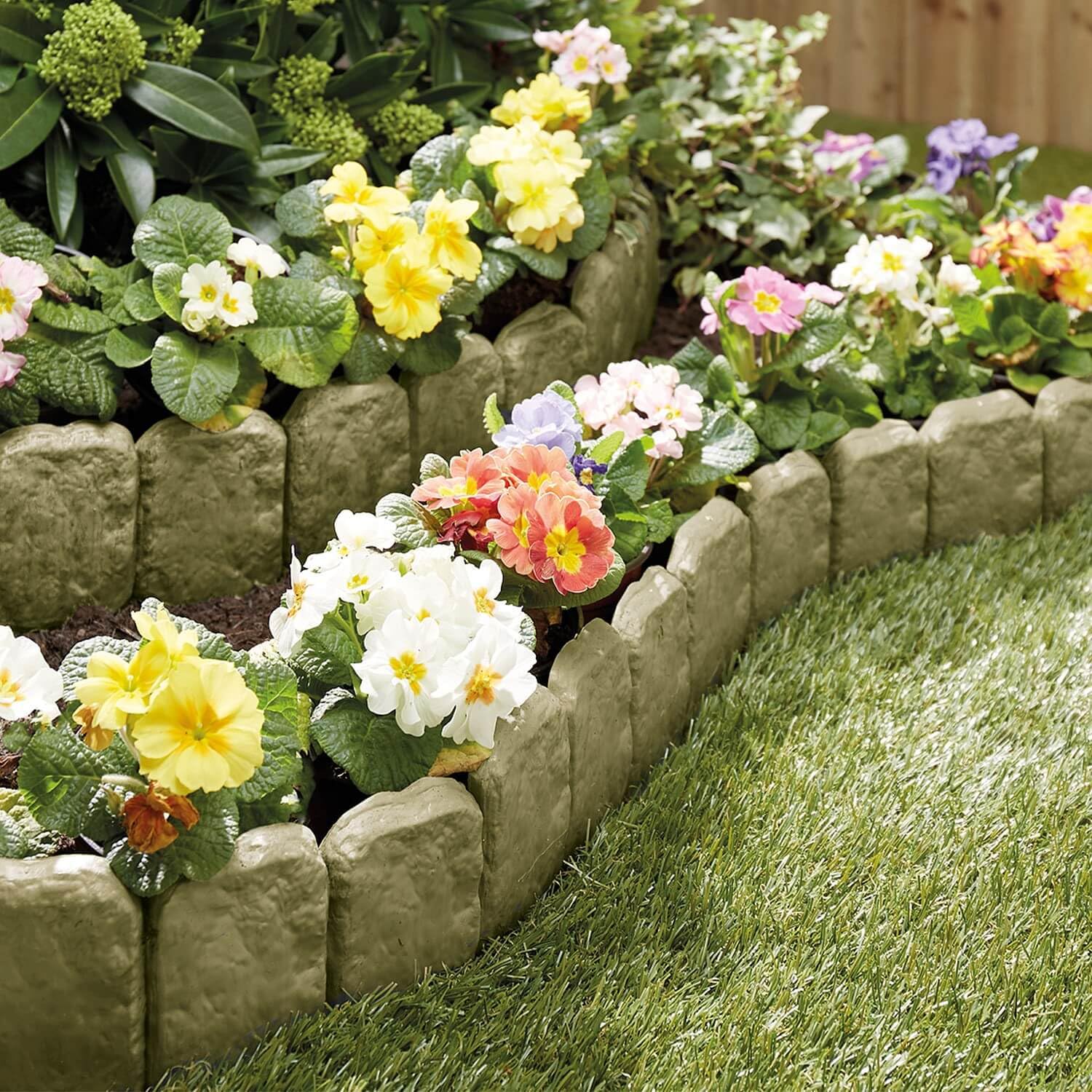 Coopers of Stortford - Pack of 10 Cotswold Stone-Effect Lawn Edging Made from Hard-Wearing, Maintenance-free Plastic W25 x H10cm | Interlocking Garden Edging
