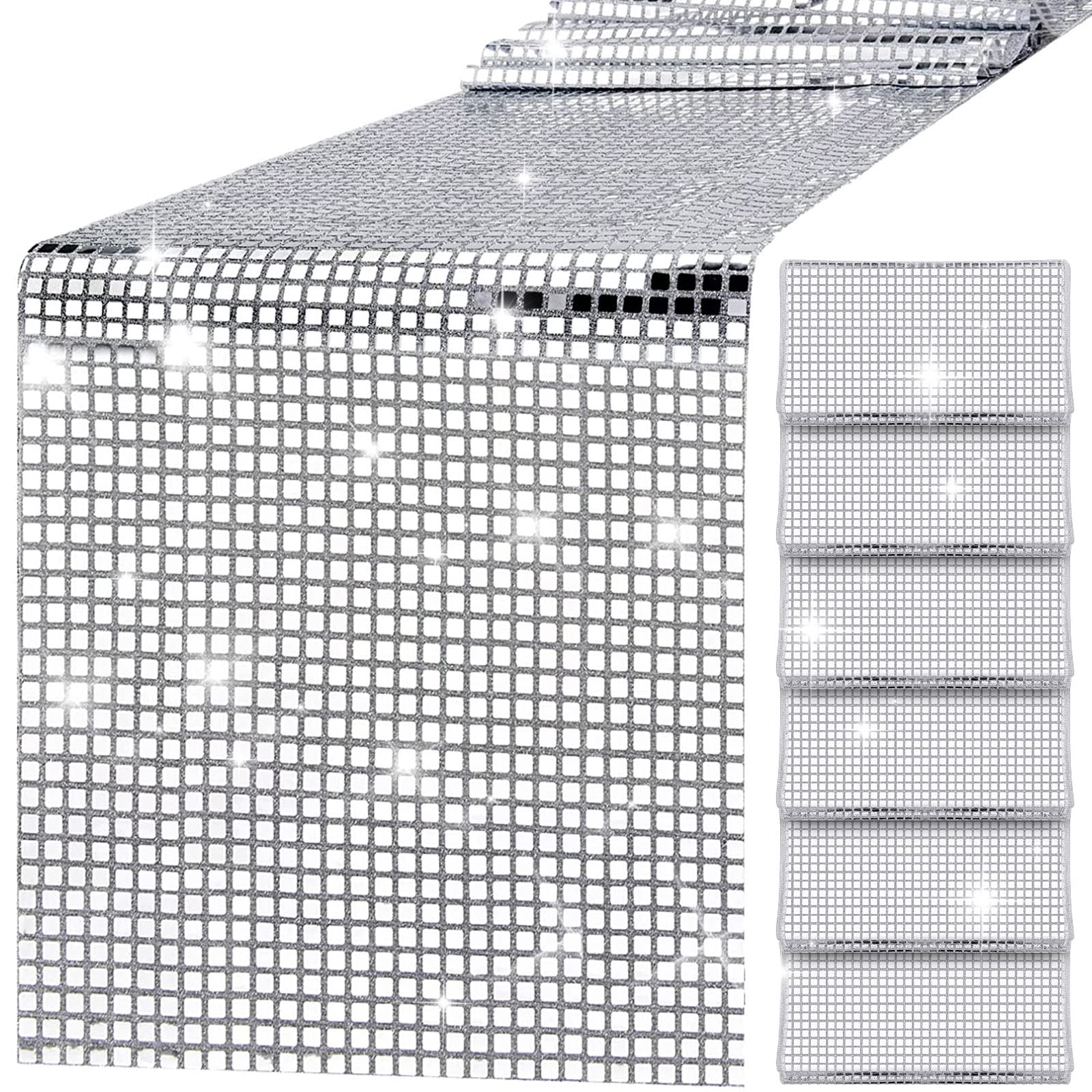 Tudomro 6 Pcs 12 x 108 Inch Disco Table Runner Glitter Disco Party Table Runner Mirror Foil Table Runner 70s Disco Party Table Cover 70s Birthday Party Supplies The 70s Dance Party Disco Theme Party