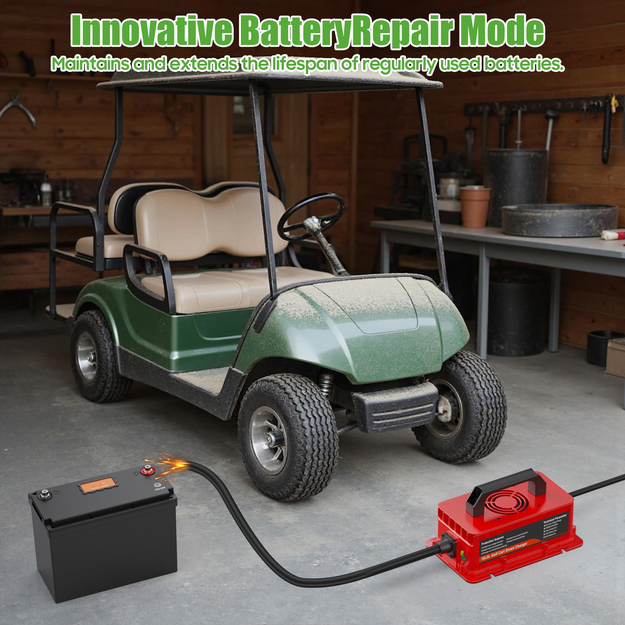 10L0L Cargador de carrito de golf de 15 amperios y 48 voltios para Yamaha G29 Drive & Drive 2, cargador de batería inteligente para carrito de golf, baterías de plomo ácido, protección de apagado