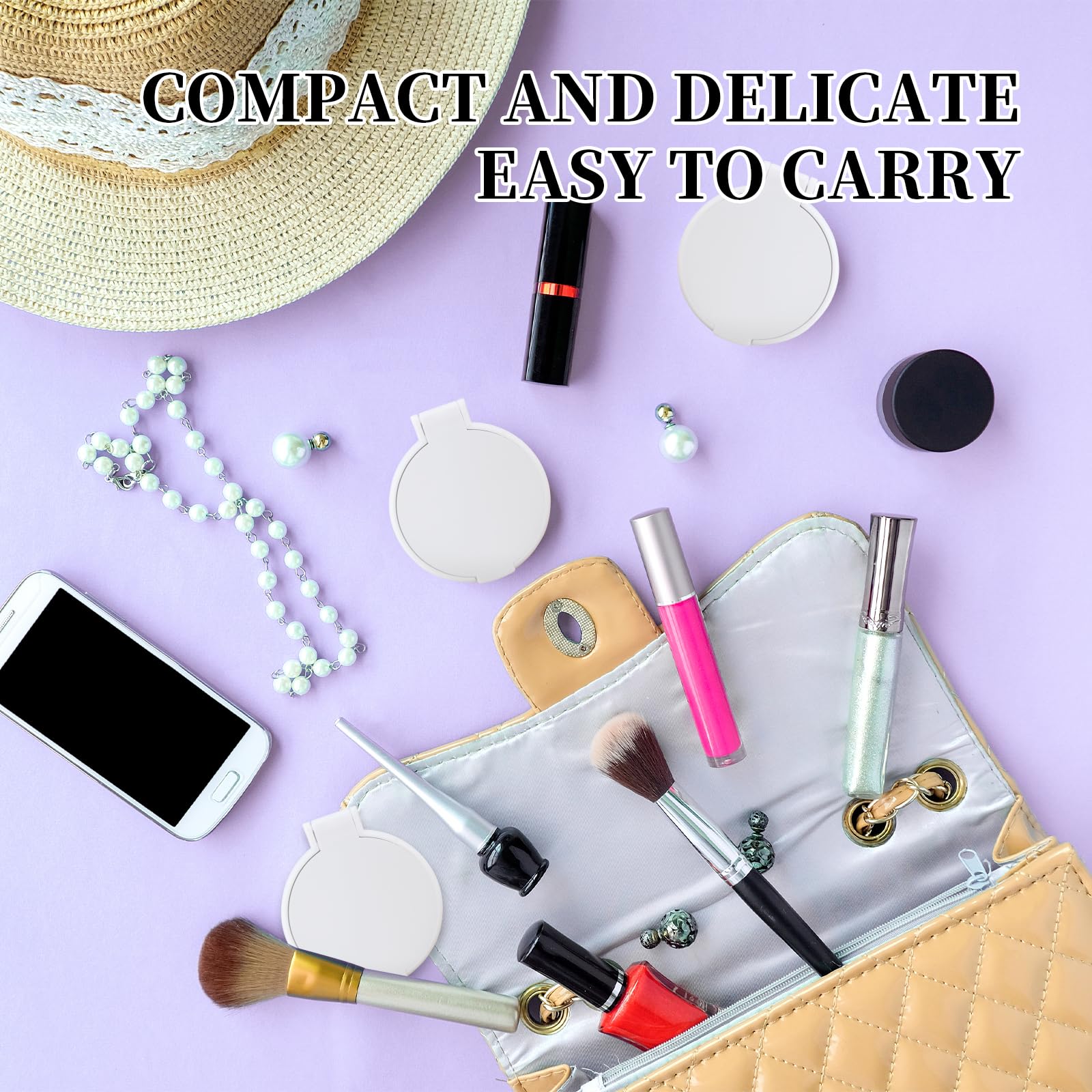 82 espejos compactos a granel, mini espejo de maquillaje redondo plegable para mujer, para bolso, viajes y uso diario (blanco)