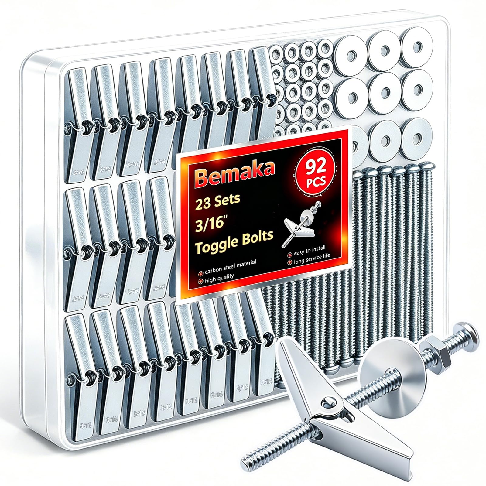 23 anclajes de pared resistentes de 3/16 pulgadas para paneles de yeso, kit de pernos de palanca y tuercas de ala, anclajes huecos para paneles de yeso y tornillos, anclajes de mariposa para