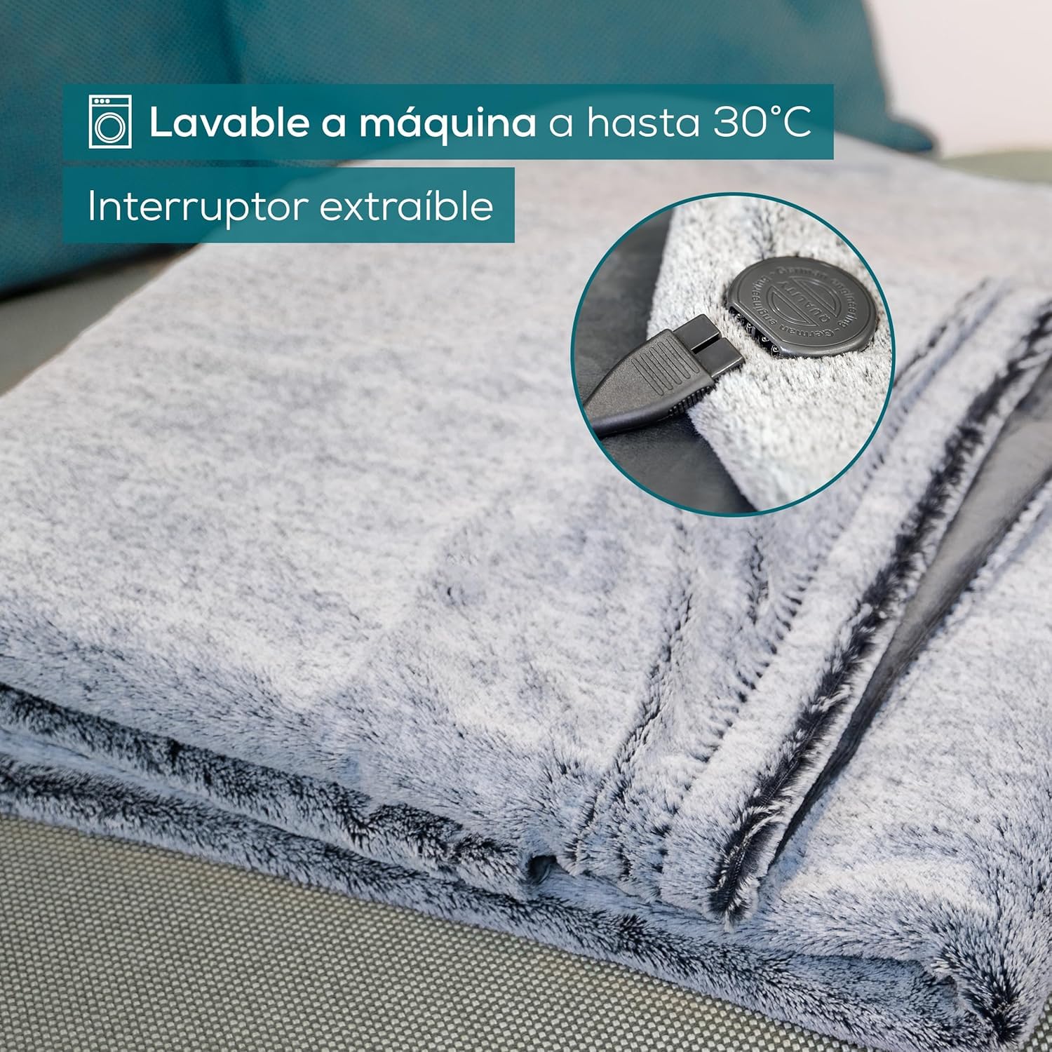 Beurer HD 75 Nordic Grey Manta eléctrica, Parte Superior/Inferior de Material Reciclado, Suave y acogedora, 6 ajustes de Temperatura, Lavable a máquina, 180 x 130 cm