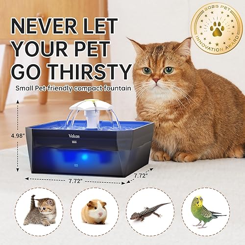 Miniatura 3 de Veken Fuente de agua para gatos pequeña y galardonada con bomba silenciosa, fácil de limpiar y montar, mini dispensador de agua para mascotas de 50