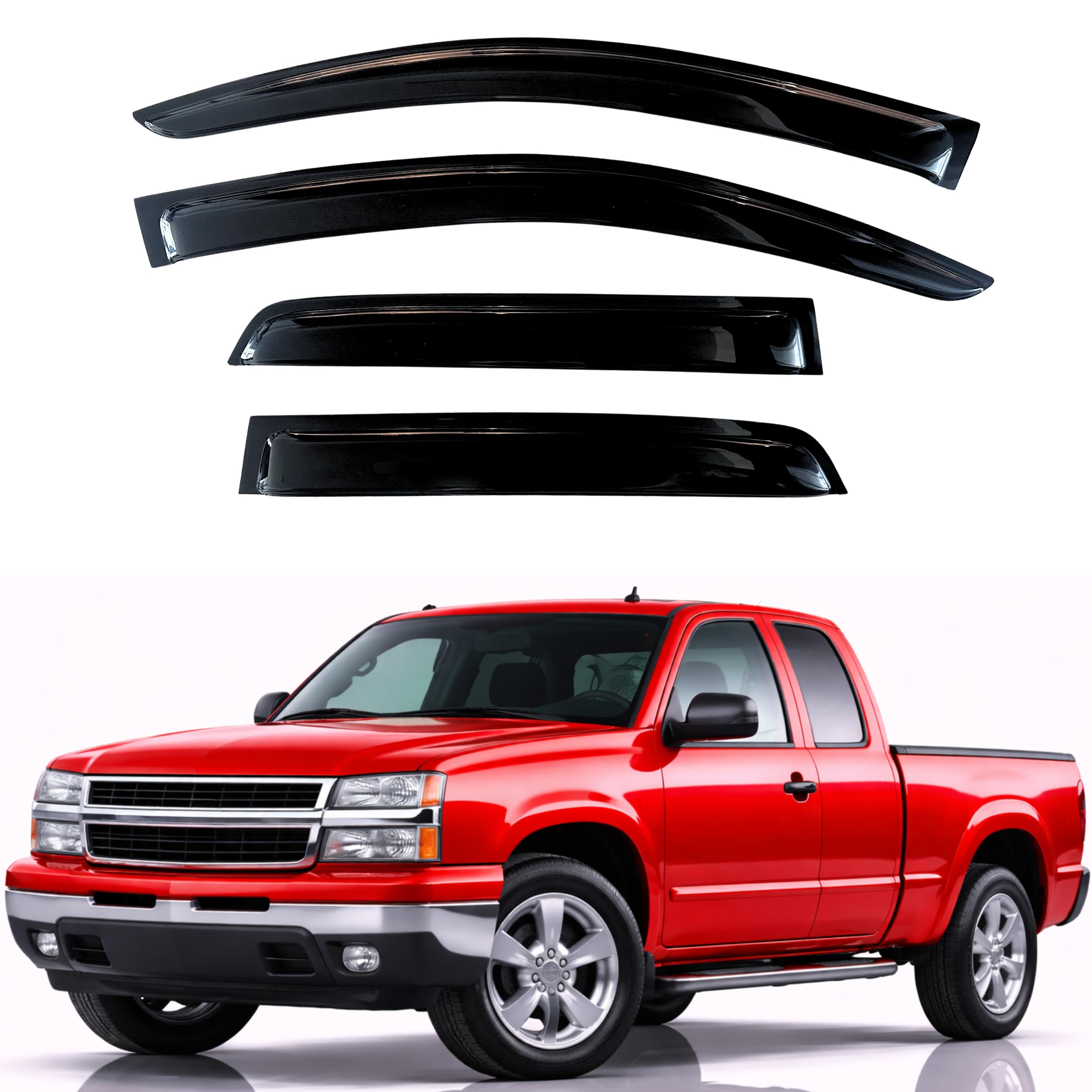 KPY Rain Guards for 1999-2006 Chevrolet Silverado/GMC Sierra 1500/2500HD/3500HD Extended Cab, Out-Channel Window Visor Vent Deflector 4PC, 2007 Chevy Silverado/GMC Sierra Classic (Extended Cab Only)
