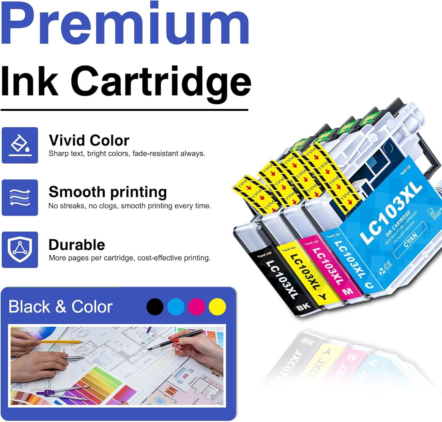 LC103XL Ink Cartridges Combo Pack 4-Pack (BK/C/M/Y) Replacement for Brother Ink LC101XL LC103 XL for MFC-J870DW MFC-J6920DW MFC-J6520DW Printer Ink