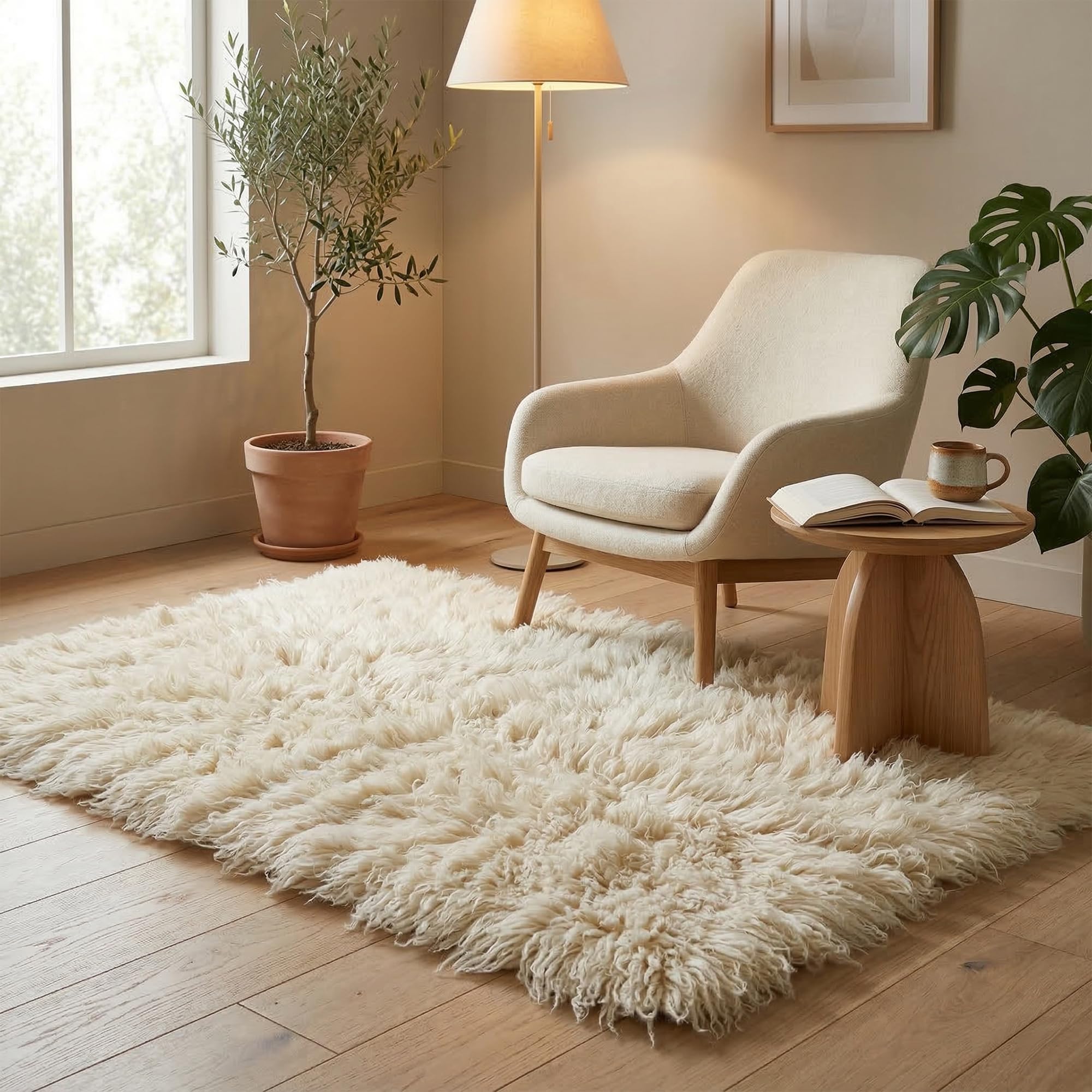 Pergamon Flokati Supreme Teppich – Hochflor Teppich Natur Creme, weich & dicht, für Wohnzimmer & Schlafzimmer
