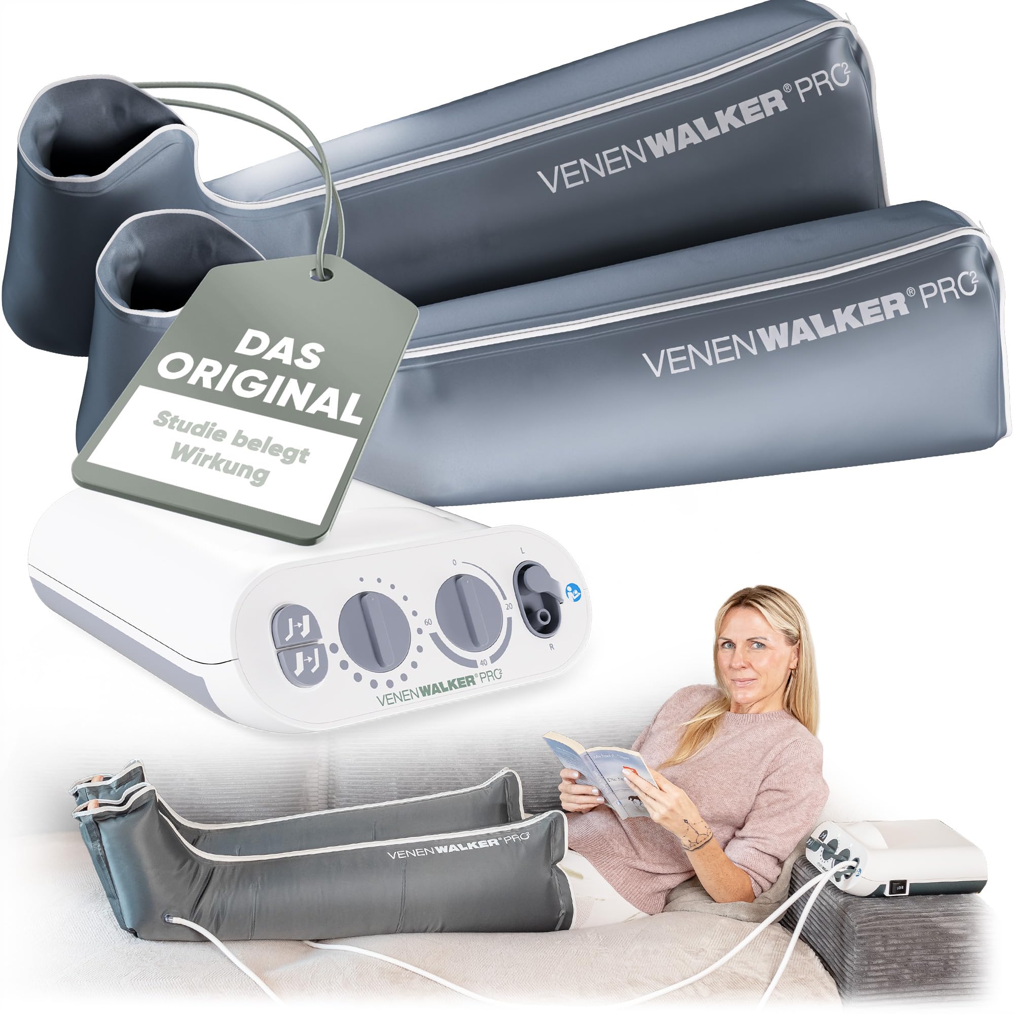 PRO2 Lymphdrainage Gerät Beine - Venen-Therapiegerät & Beinmassagegerät - Zert. Medizinprodukt (TÜV) - Das Original seit 30 Jahren - Lipödem, Lymphödem, Cellulite & schwere Beine