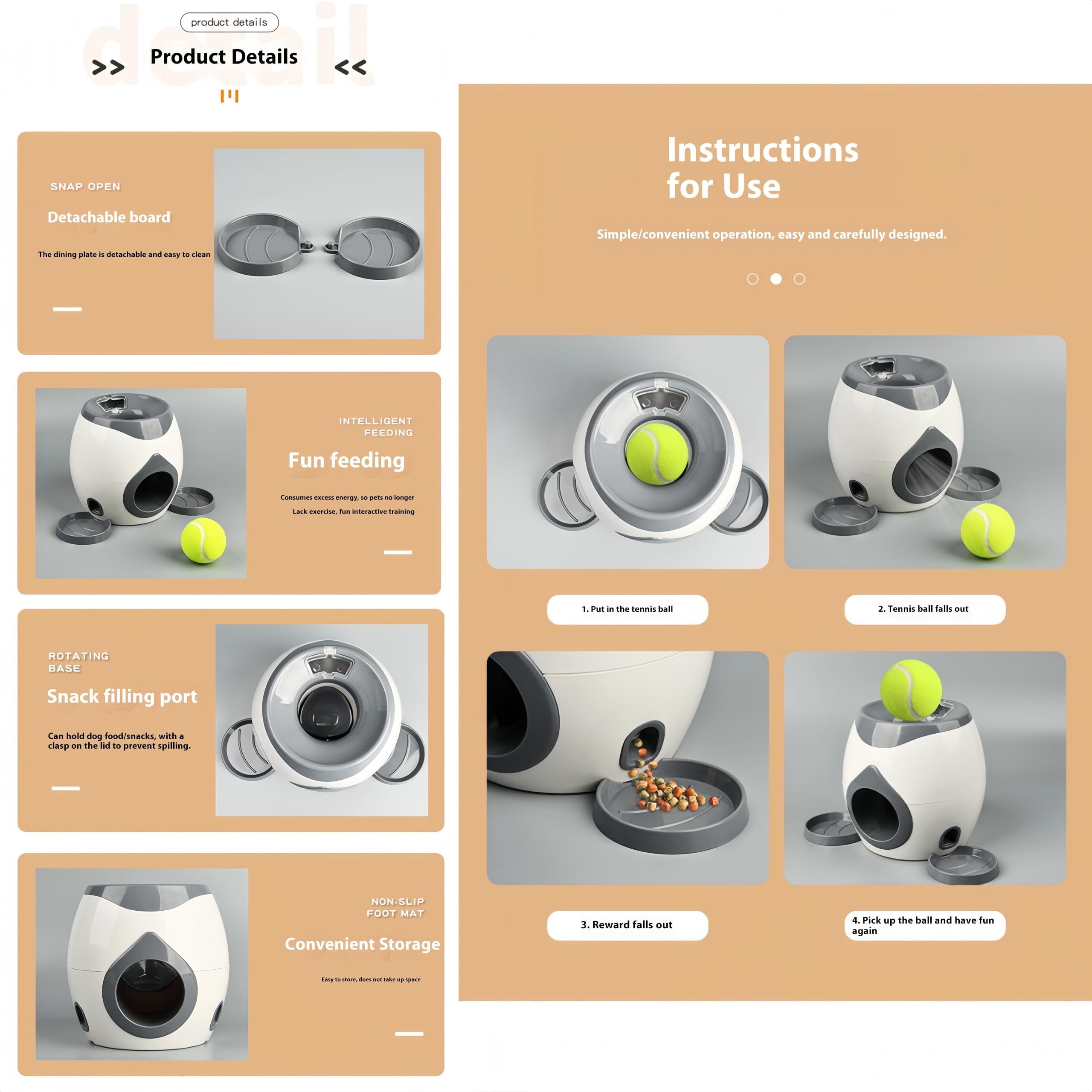 Lanceur Automatique de Balle ABS pour Chien avec 2 Balles de Tennis, 2 Plateaux et 1 Cuillère - Gris