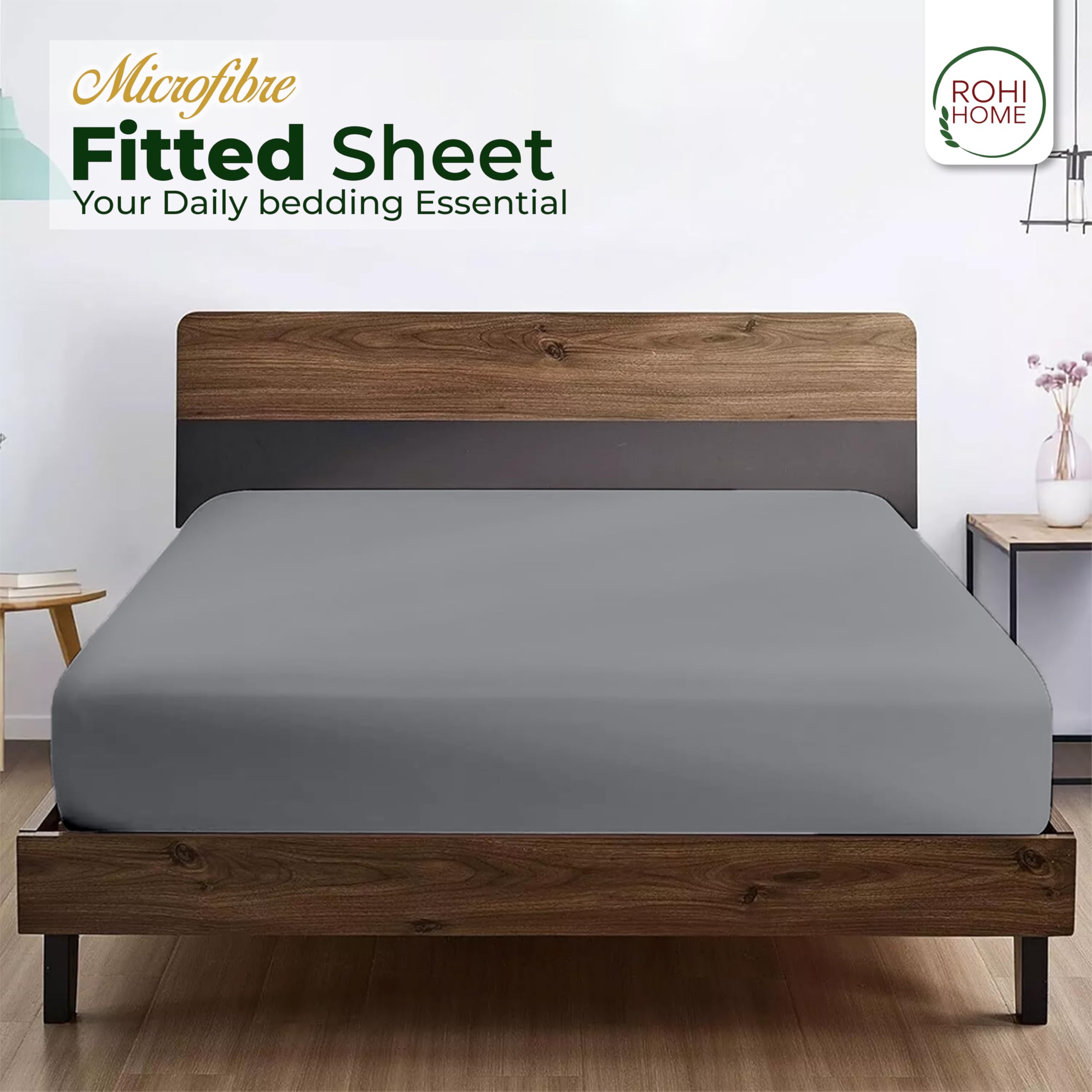 Rohi 40cm Deep Microfibre Fitted Sheet Double Bed, Comfy Soft & Breathable Deep Fitted Sheet with Elasticated Corners - Image 2