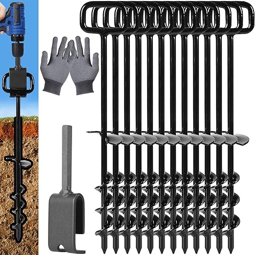 Estacas de tienda de campaña de 16 pulgadas, anclajes de tierra atornillados, con 1 adaptador resistente para anclajes de tierra de tornillo, kit de