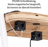 ALEMIN Mágneses Elosztó Kocka 3 USB Porttal, 6-in-1 Kapcsolós Hálózati Adapter 3680W, Fekete Fali Aljzat Iroda Otthon 7