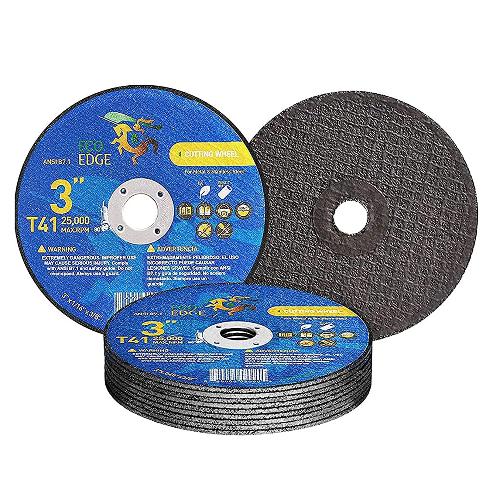 Eco Edge Paquete de 5 ruedas de corte de 3 pulgadas: tamaño 3 x 0.040 x 3/8 pulgadas para molinillo, rueda de corte superior ultra delgada para metal y acero inoxidable, disco de corte doble reforzado