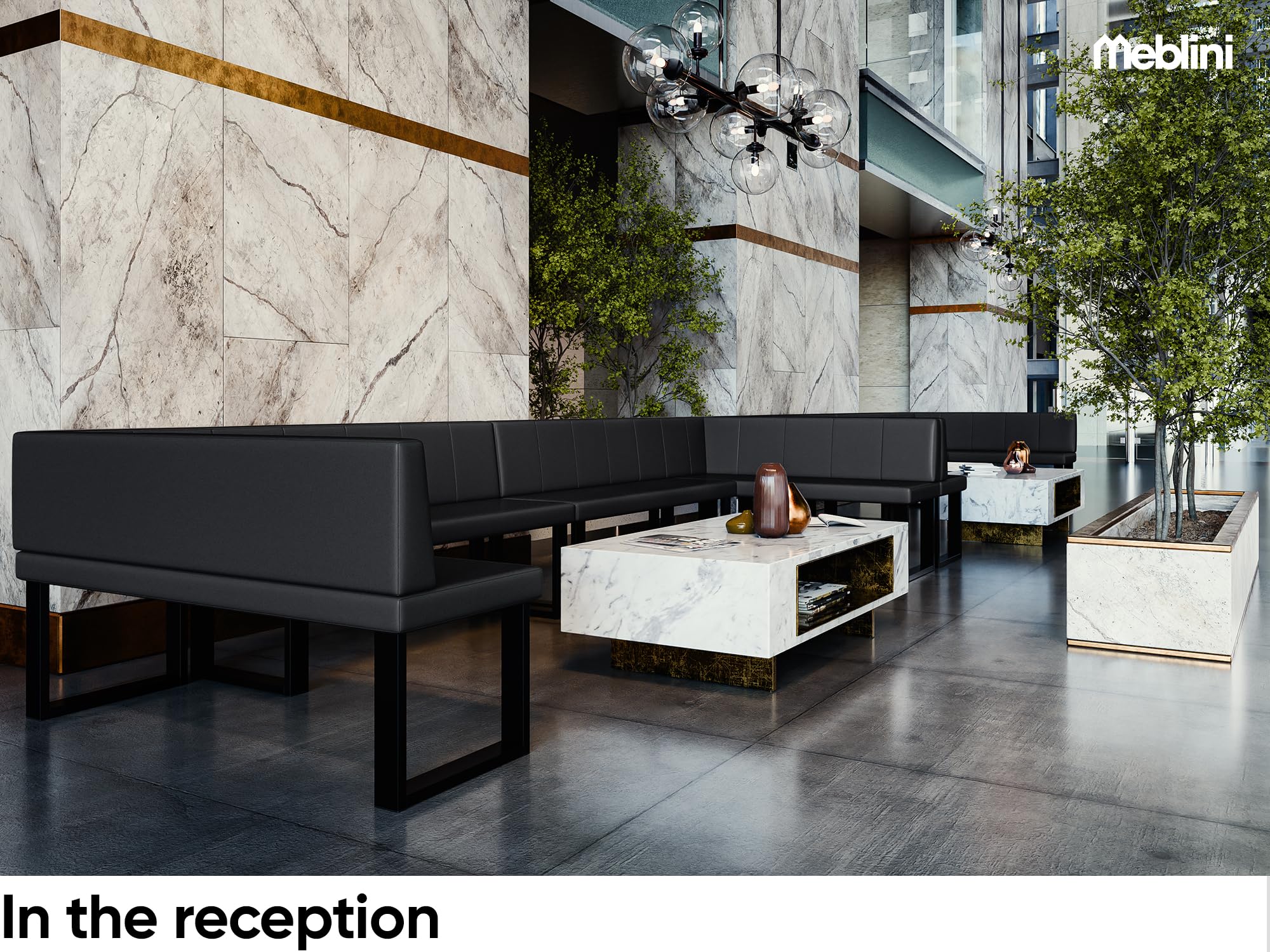 MEBLINI Eckbank für Esszimmer mit ausziehbarem Tisch - Küchenbank - Essecke - Sitzecke Küche - Peter - U-Beine 142x196x87cm Links - Schwarz Kunstleder/B Weiß Matt