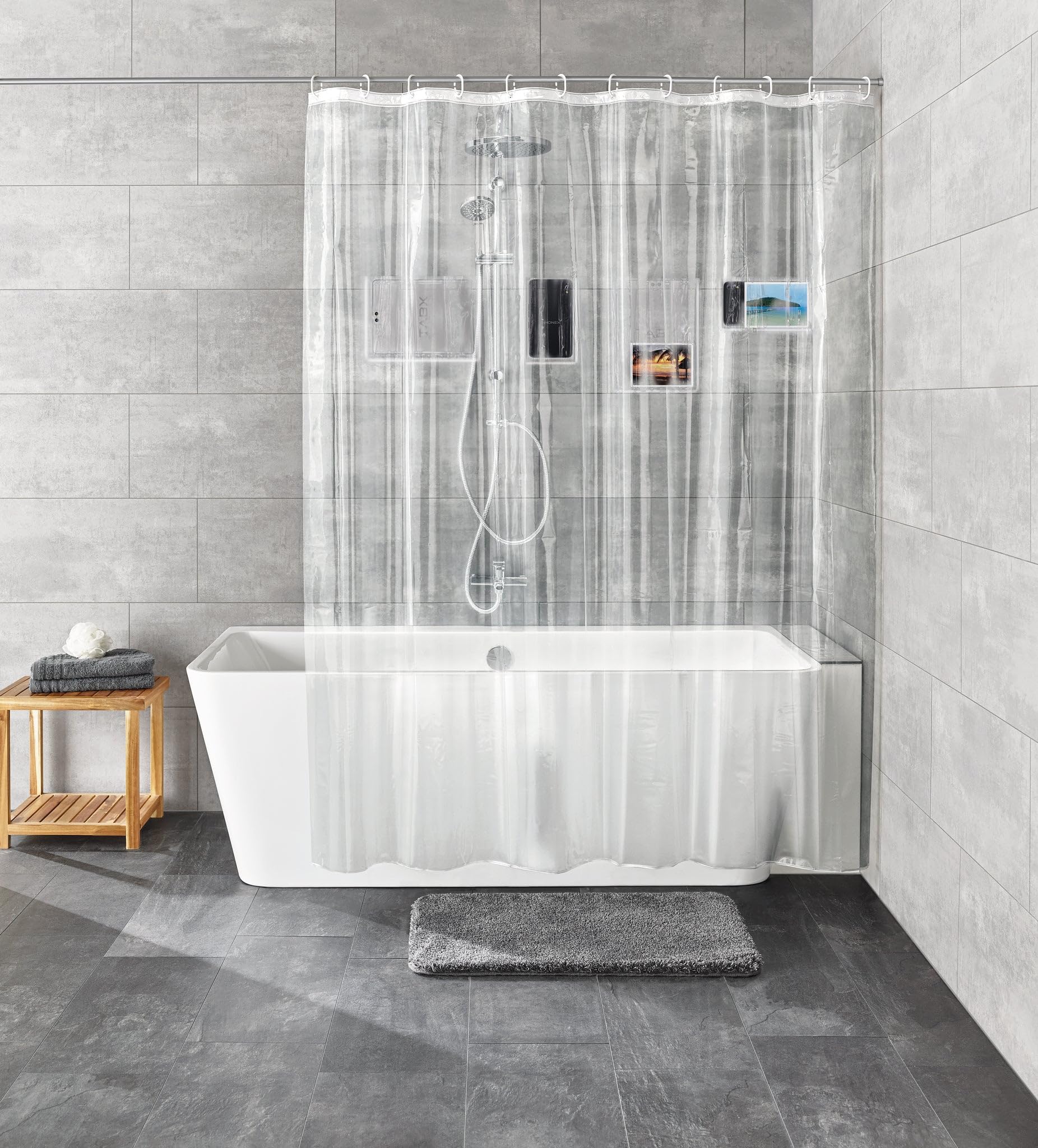 Image secondaire de Rideau de Douche Transparent avec Poches Tactiles - 180 x 200 cm