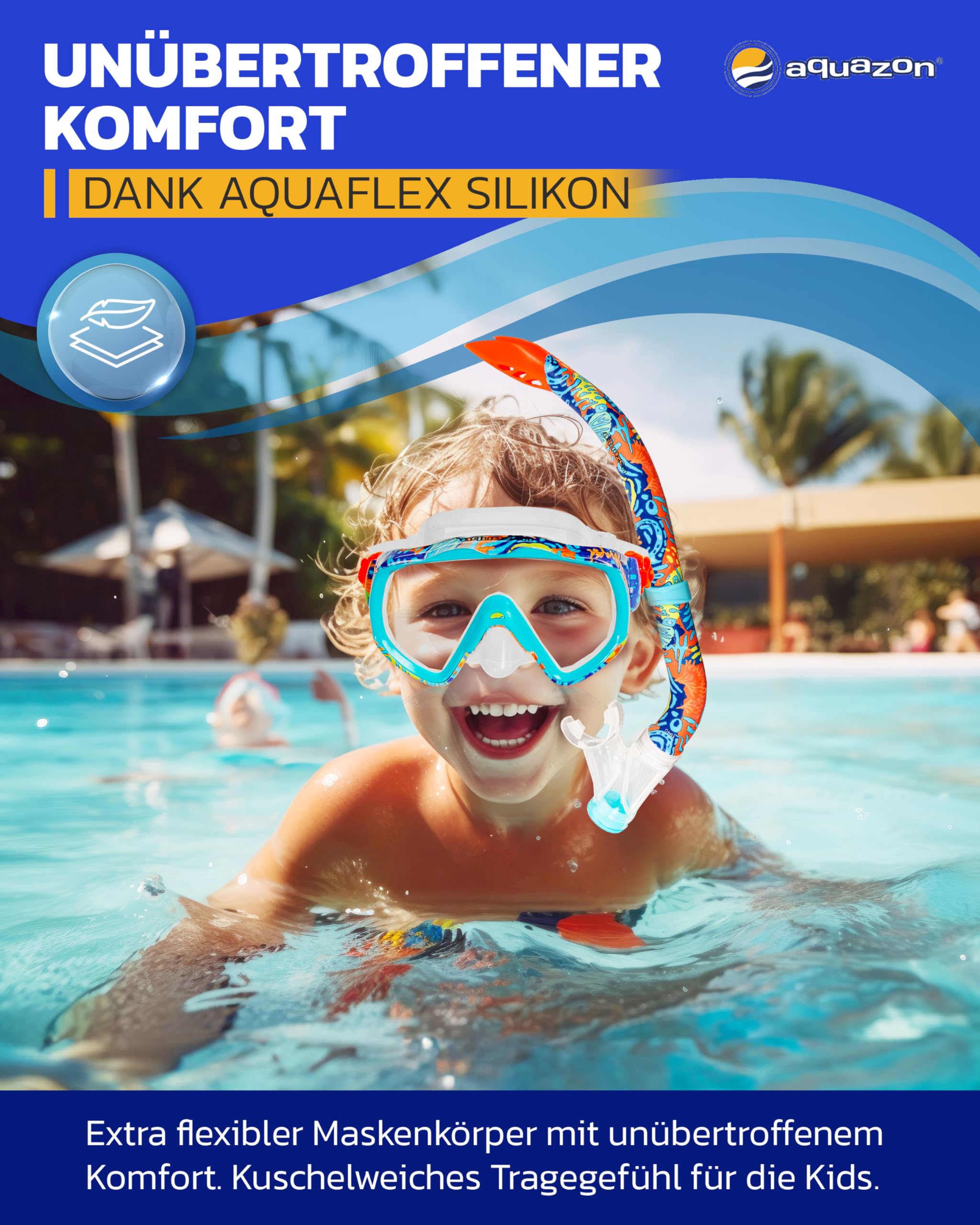 AQUAZON ELBA Schnorchelset, Tauchset, incl. Taucherbrille und Schnorchel für Kinder, Jugendliche von 7-14 Jahren und Damen, Farbe:Coral