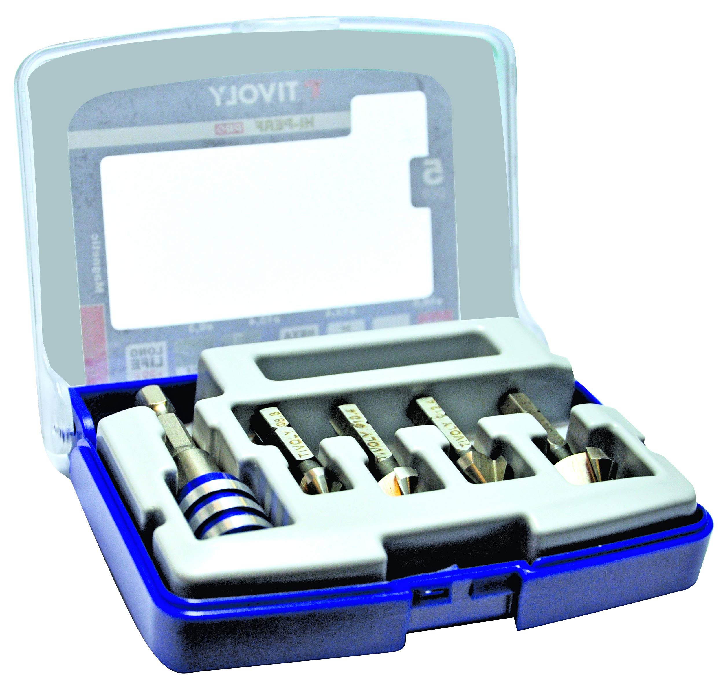 Tivoly Coffret TIVOLY de 4 fraises à noyer HSS à 90° hexa Ø 8,3 à 16,5 mm + 1 porte embout