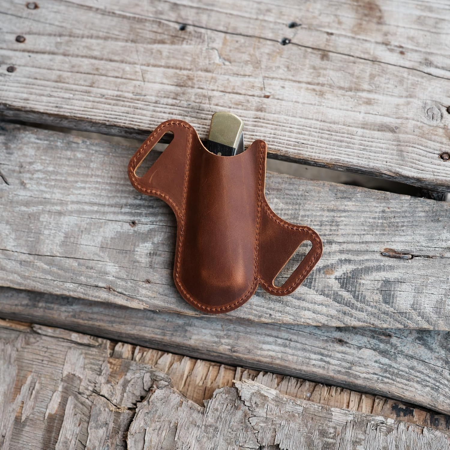JJNUSA Leather Folding Pocket Leather Knife Sheath for 4"-5" inch Knives Holder, 5" inch Holster Belt Loop, Flashlight Holder, EDC Leather for buck 110 Pouch 0 (Brown)