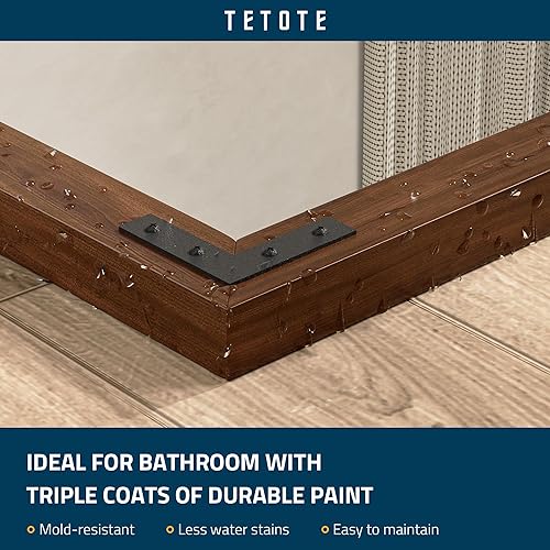 Miniatura 3 de TETOTE Espejo de marco de madera de 22 x 30 pulgadas para pared de baño, espejo de tocador con marco de madera, decoración rústica bohemia para