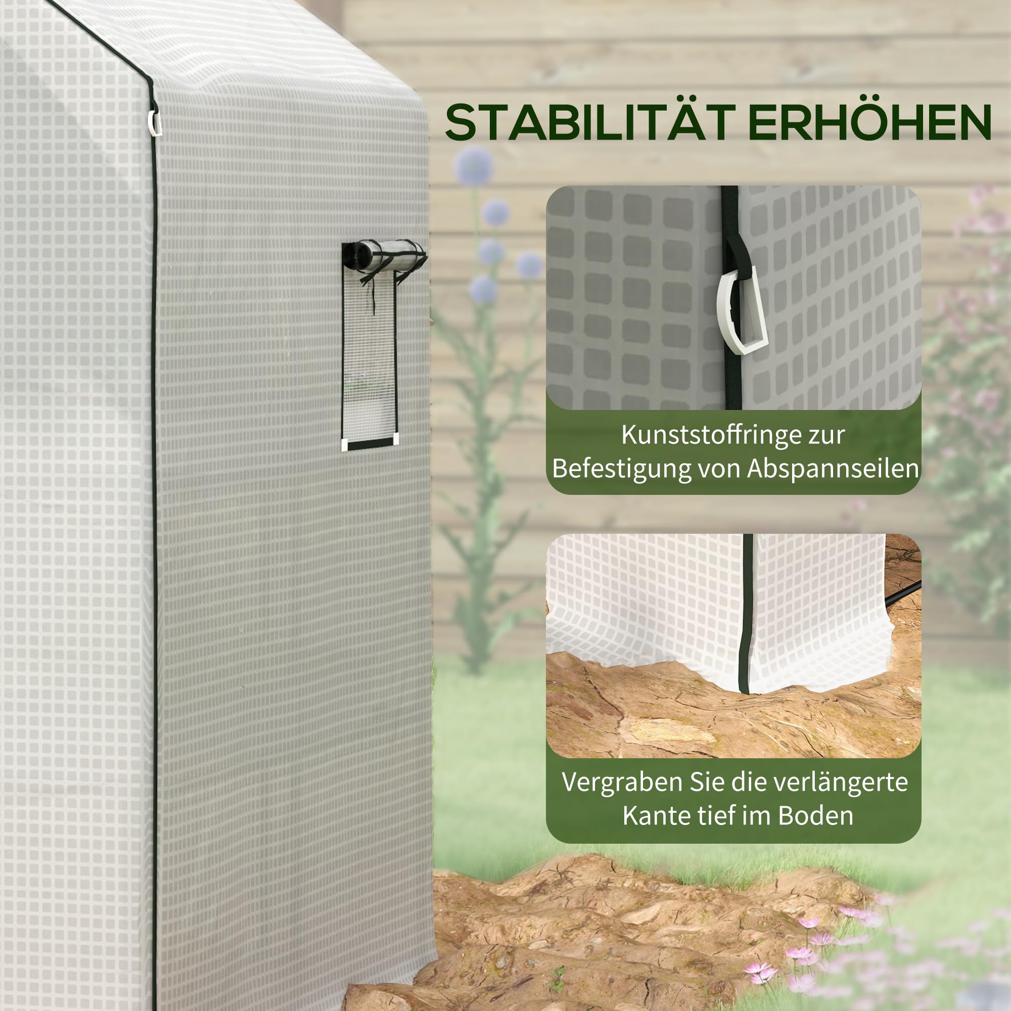 Outsunny Gewächshausfolie 1,4 x 1,9 m, wasserdicht Gartenfolie mit UV Schutz Seitenfenster, Reißfest Folie aus Polyethylen, Abdeckplane für Treibhaus, Tunnelfolie für Außenbereich, NUR Folie, Weiß