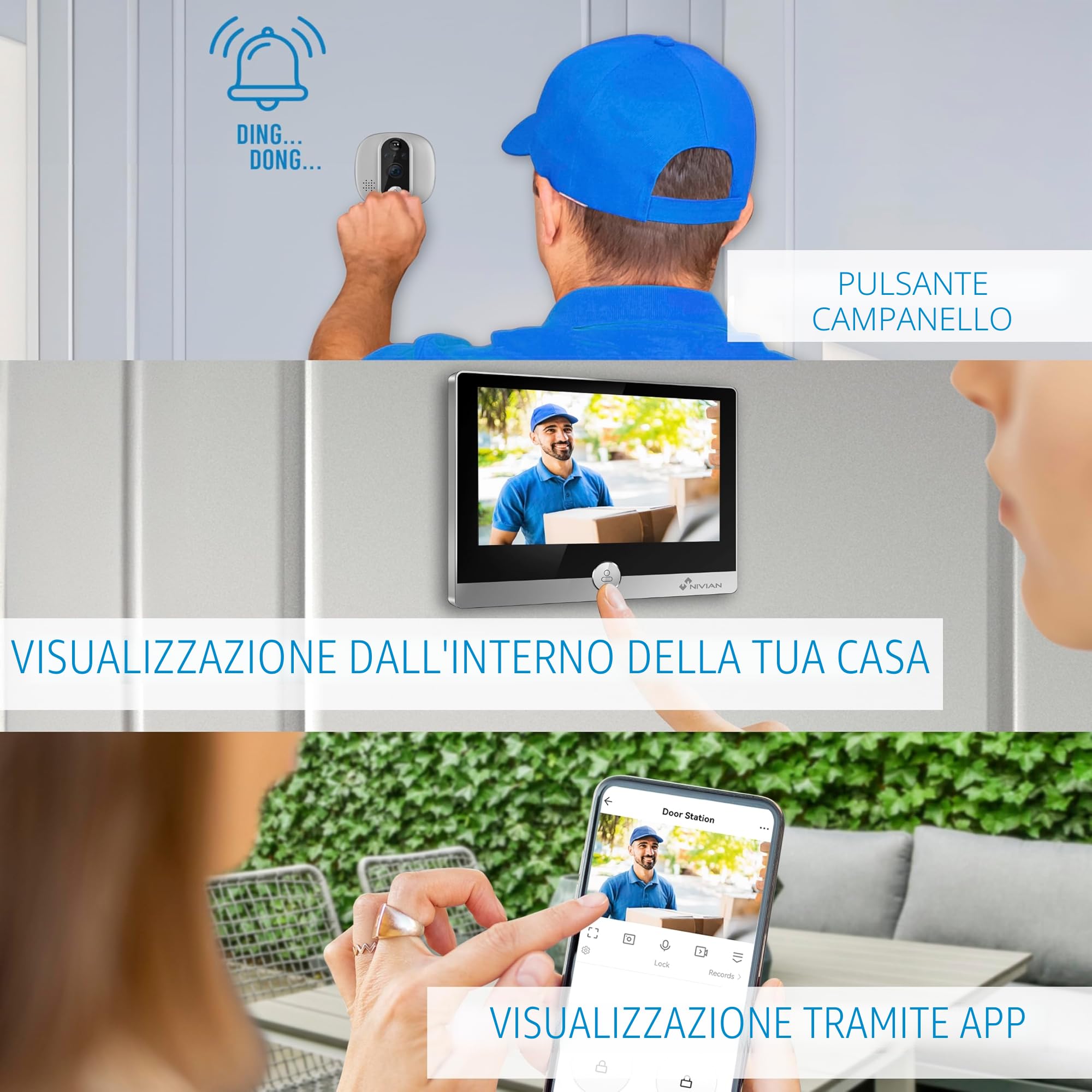 NIVIAN Spioncino Digitale WiFi - Videocamera Full HD con Batteria e Campanello, Audio Bidirezionale, Rilevamento PIR e Visione Notturna | App e Controllo da Smartphone