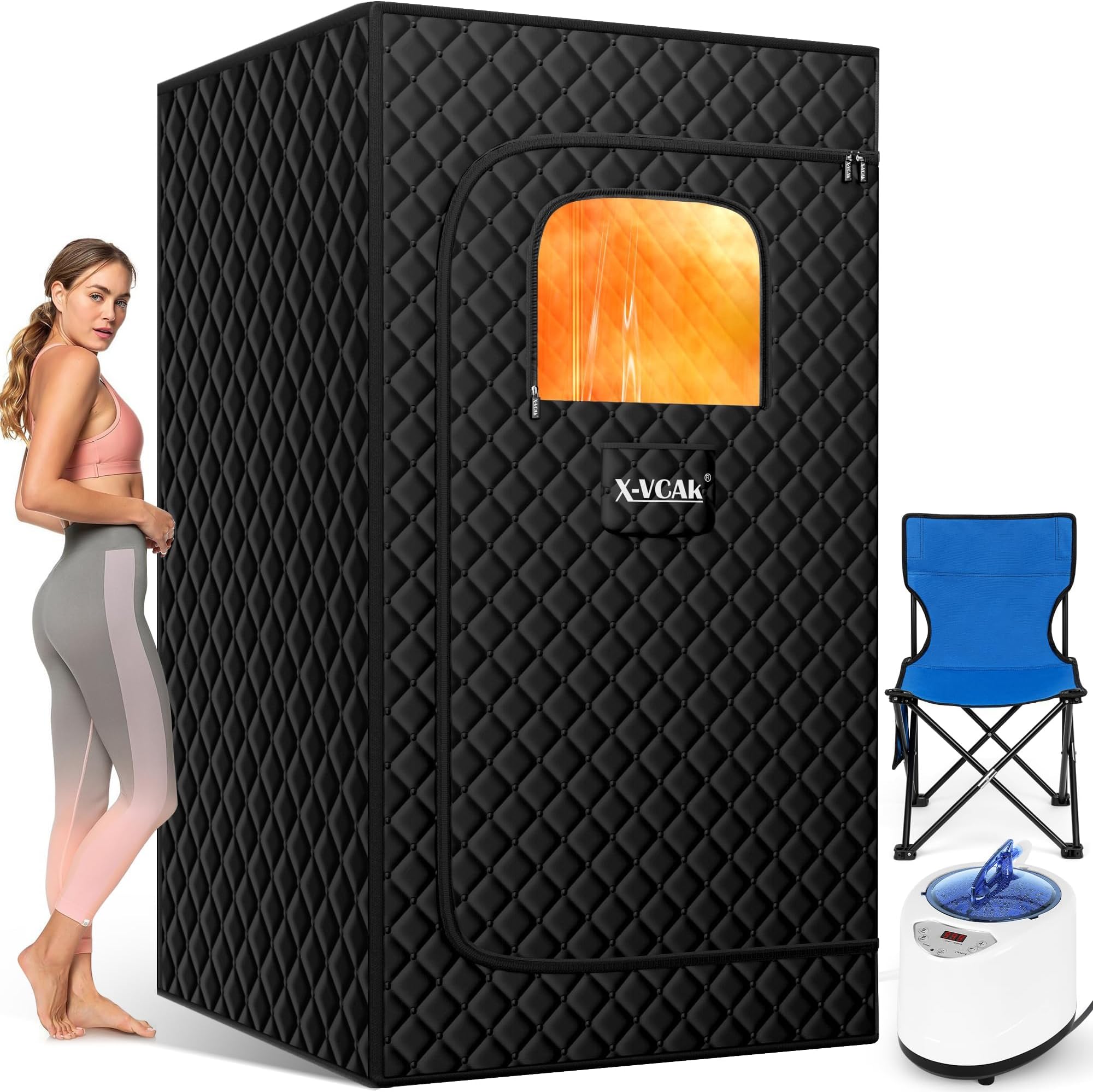 X-Vcak Portable Steam Sauna Box for Home With 2.6L Steamer, 9 Levels, 2.6' x 2.6' x 5.9'