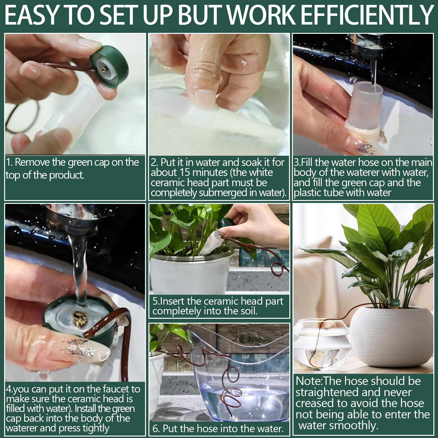 YeahBoom 6 Piezas Mecanismo para riego automático,Dispensador de Agua para Plantas de Interior,Goteo para Plantas Grandes,Cono de Arcilla con Manguera como Sistema de Goteo,Regar Plantas Vacaciones