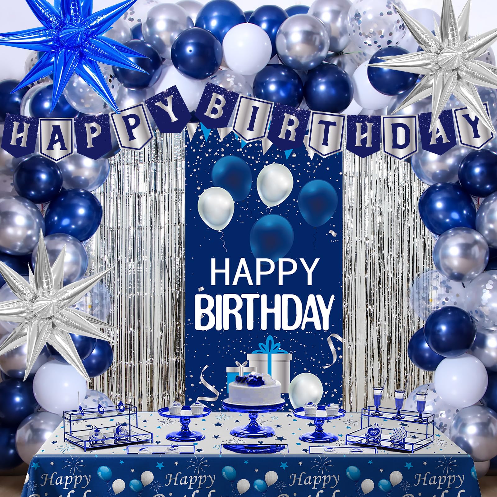 Blue Birthday Decorations for Men Women, Happy Birthday Decorations for Boys Gir