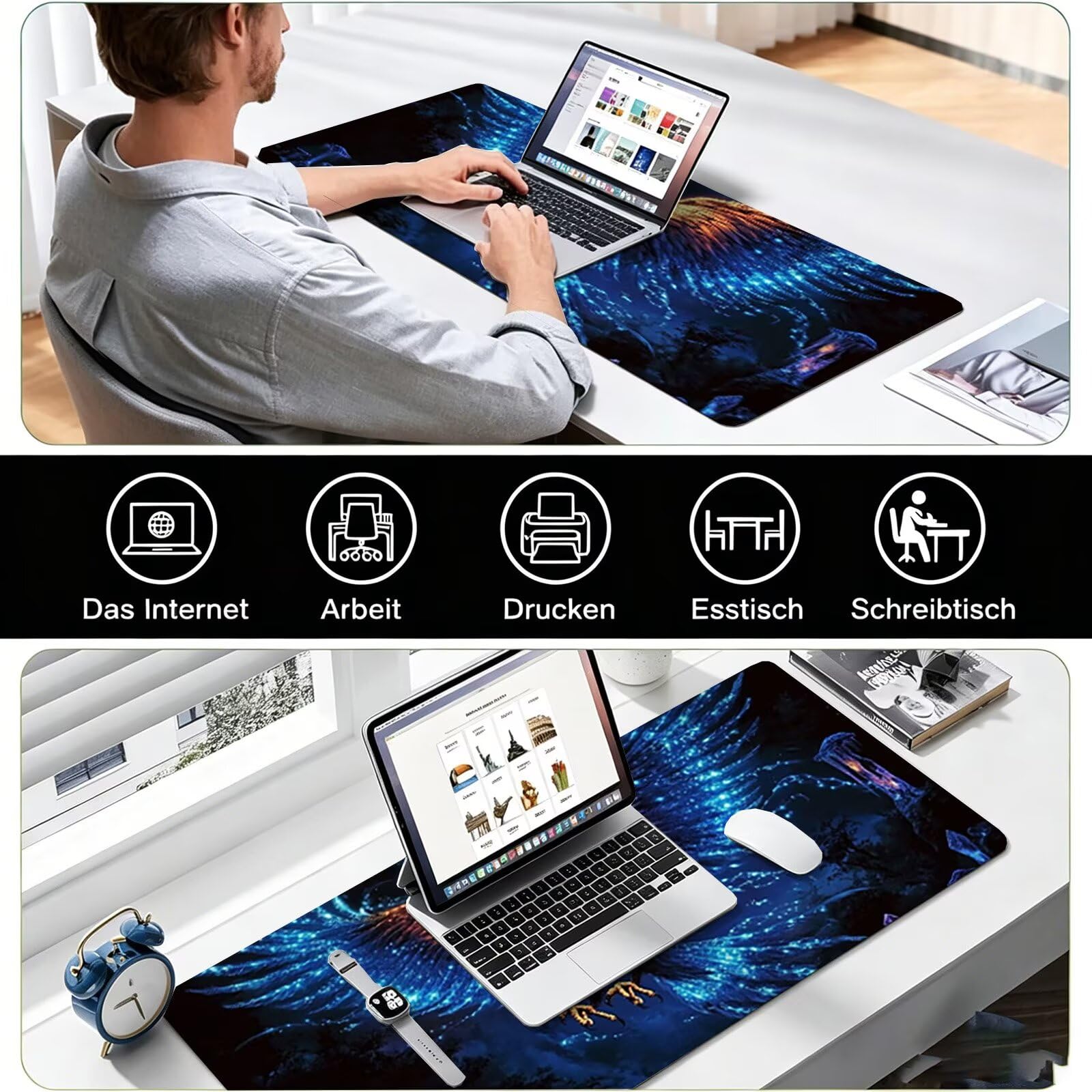 Tappetino Mouse Gaming, 1200x600mm Tappetino Mouse XXL nero 0c0-307 | Mouse Pad Grande, Ottimizzato per i Sensori da Gioco, Migliora Precisione e Velocità, per Mac e PC, Animali (2)