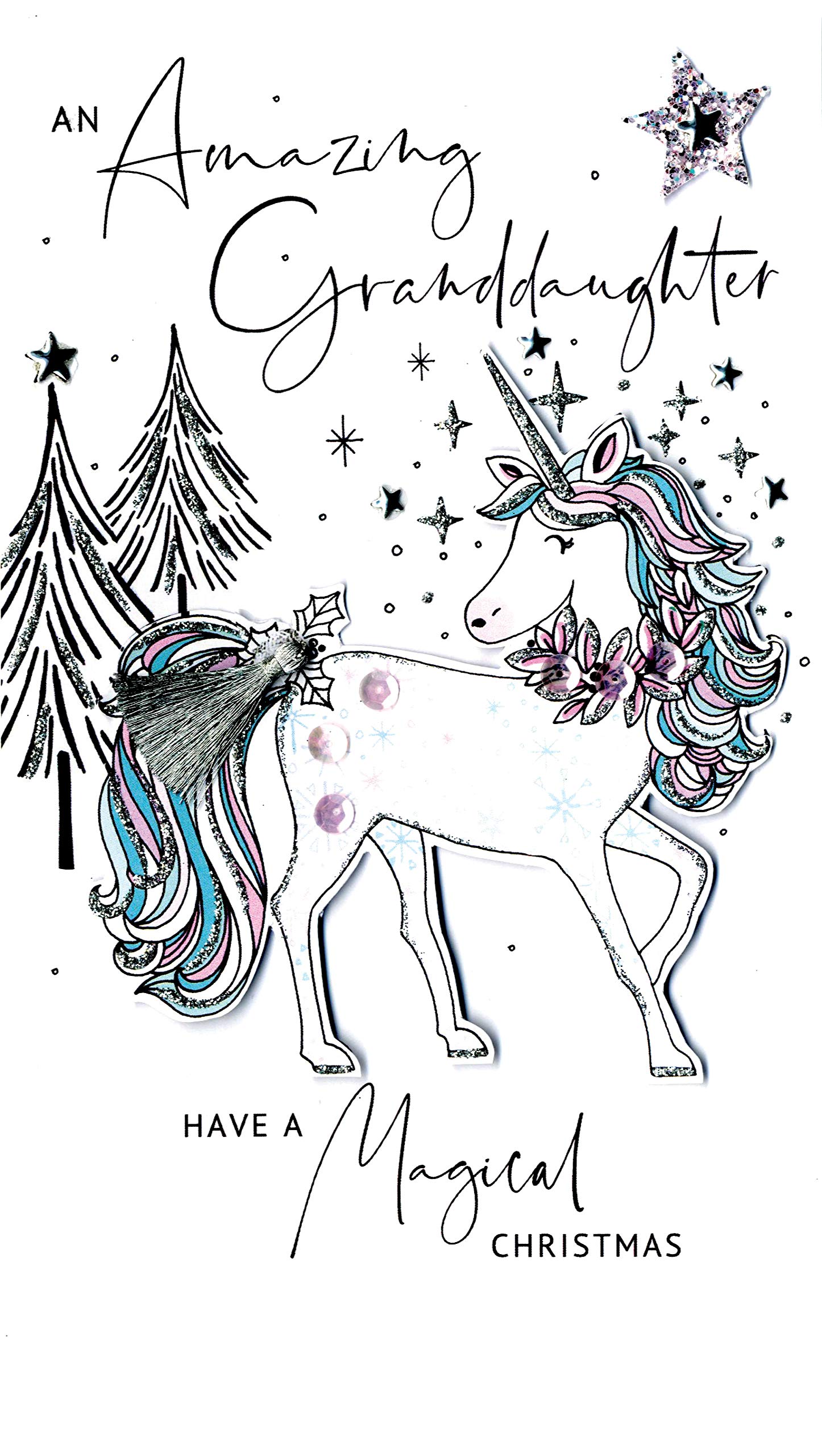 Champagne Second Nature Granddaughter Unicorn Embellished Christmas Card Hand-Finished Cards XCDC282