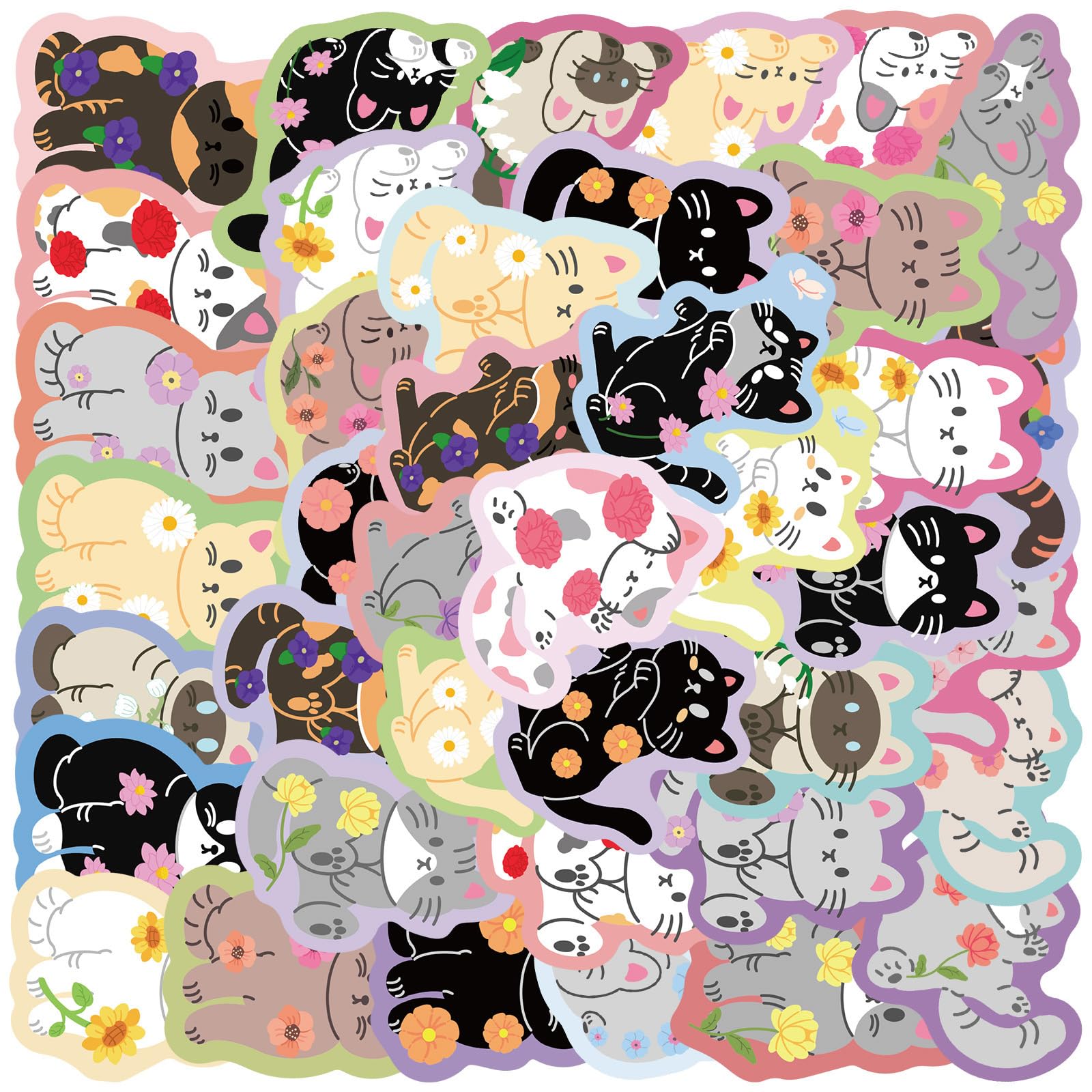 50Counts Kitten Sticker Aesthetic Stickers for Scrapbook Laptop Journal Phone Case Skateboard Luggage Kid Reward Sticker Creative Journaling