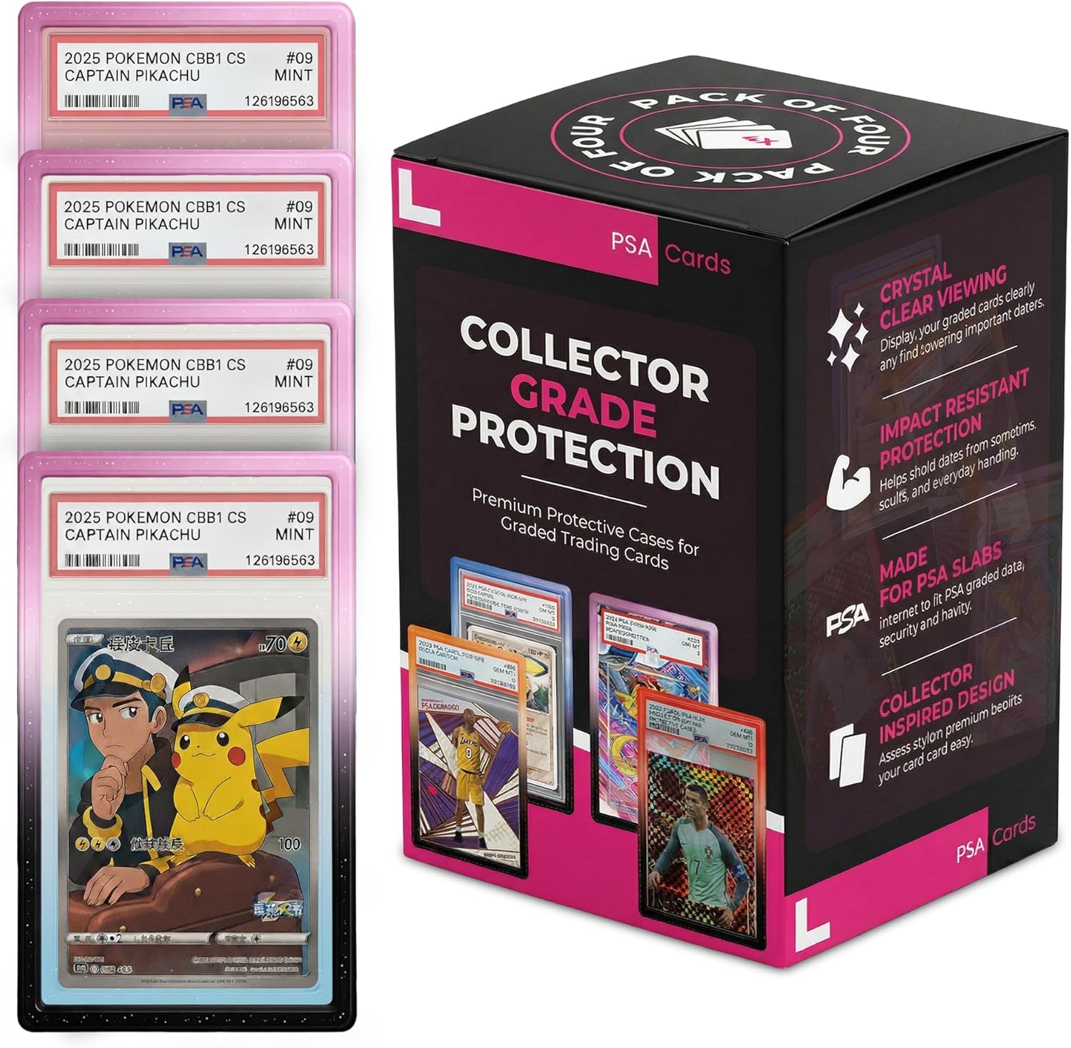 PSA Slab Guard - Multicolor Slab Protector Graded Guard, PSA Card Guard Bumper for Protection - TPU Gradient Shiny (Pack of 4 Purple/Pink)