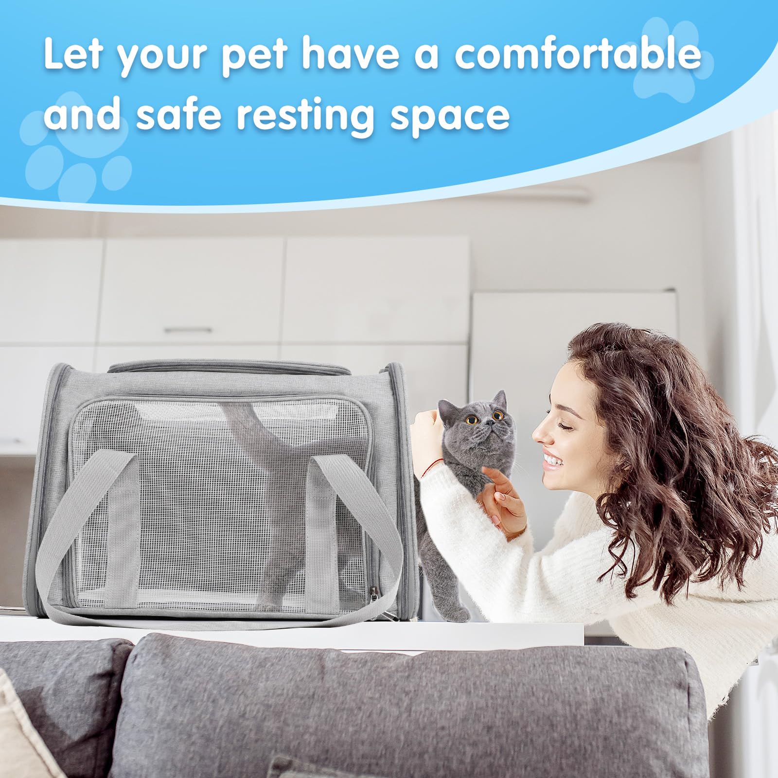 AiQInu Bolsa de Transporte para Perro Gato, Plegable Mochila para Gatos con Correa de Hombro Ajustable, Bolso para Perro Gato Capacidad de Carga 3-6kg, para Mediano Pequeño Perro Cat Mascotas en Avió