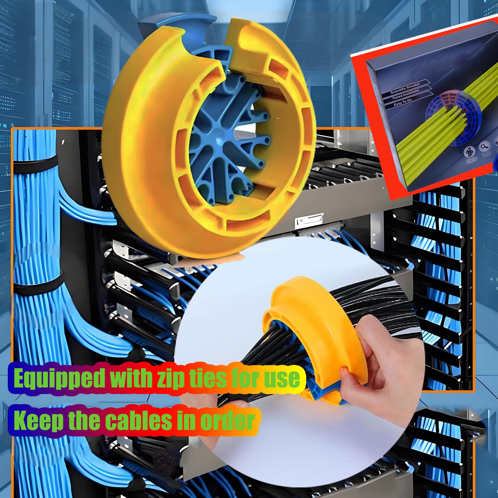 Peine de cables, peine de alambre, herramientas de gestión de cables de red, herramientas de red para clasificar cables, (amarillo, azul y amarillo azul), 2 herramientas de organización de cables y
