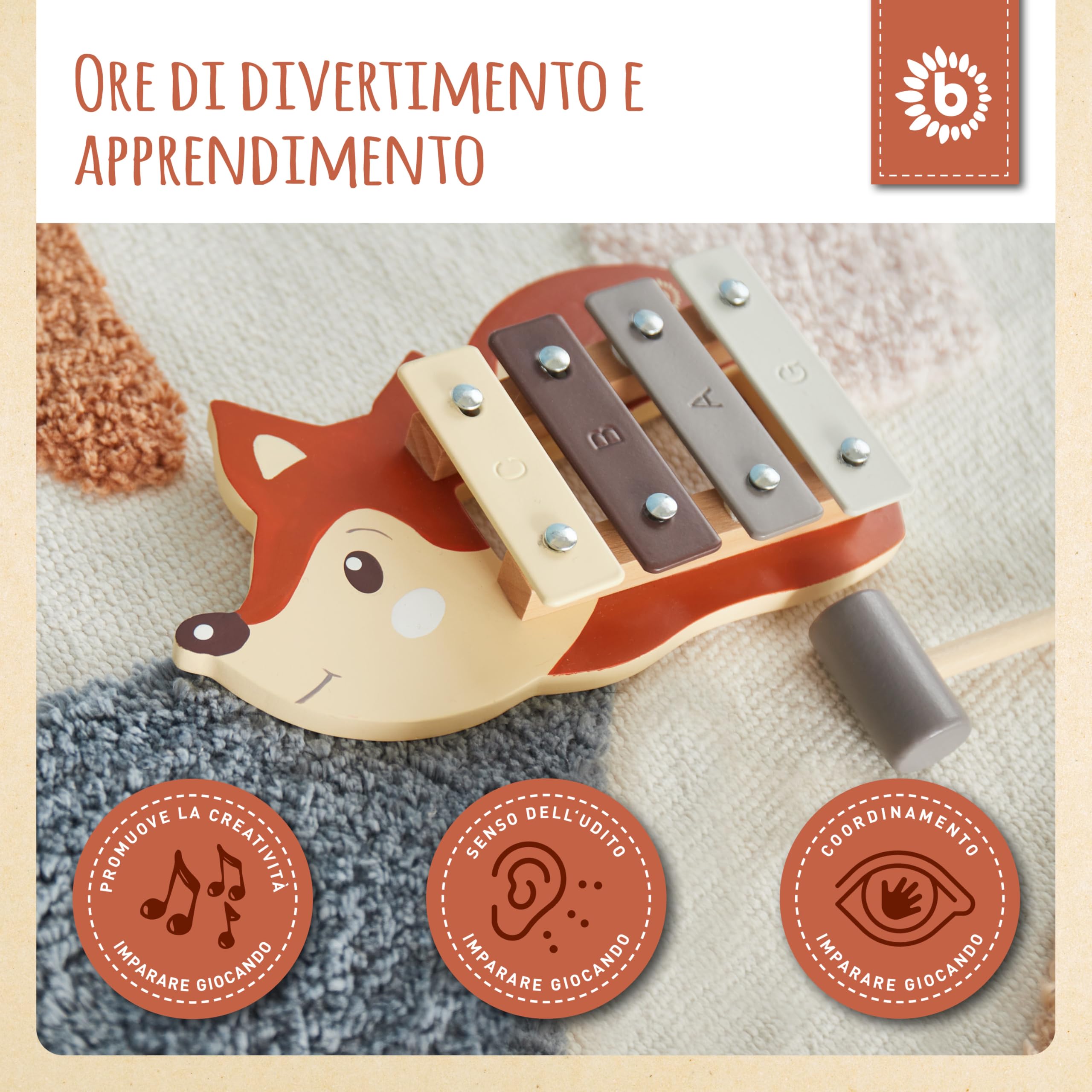 Bieco Xilofono Bambini Legno - Strumento Musicale per Bambini 1-4 Anni