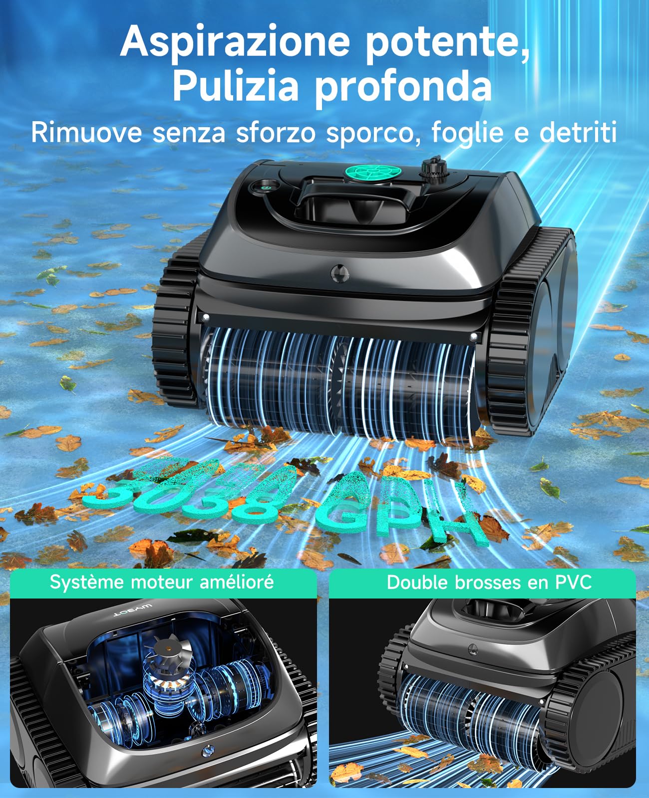 WYBOT C1 Robot Pulitore per Piscine con Pianificazione Intelligente del Percorso, Pulizia Fondo/Pareti/Linea dell'Acqua, Robot Piscina con Triplo Motore Migliorato Funziona per 150 Mins, Fino a 150㎡