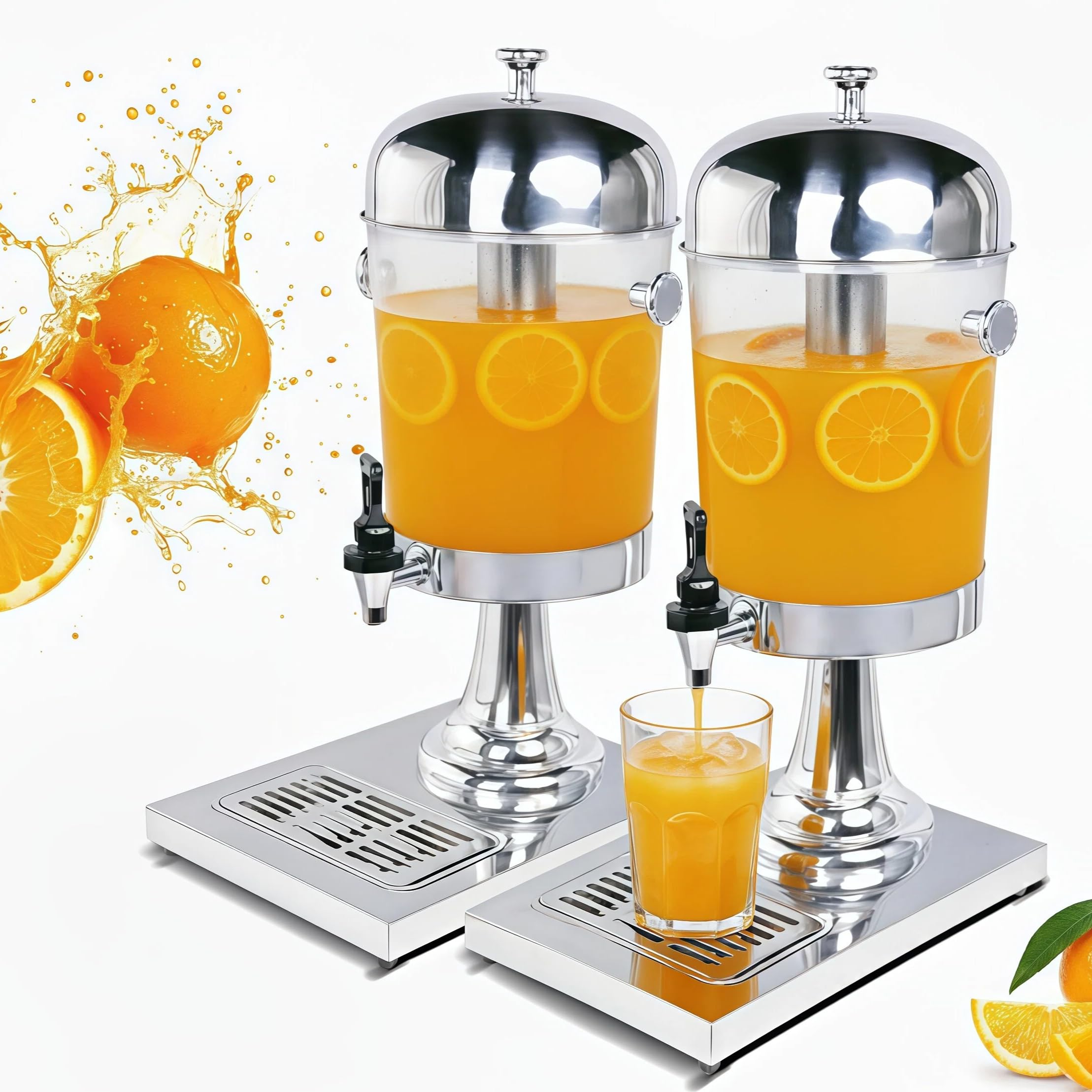 Distributore di succo 2 x 8 L dispenser per bevande con rubinetto e camera di ghiaccio, distributore di bevande commerciali per bevande calde/fredde per tè, limonata, caffè, cocktail