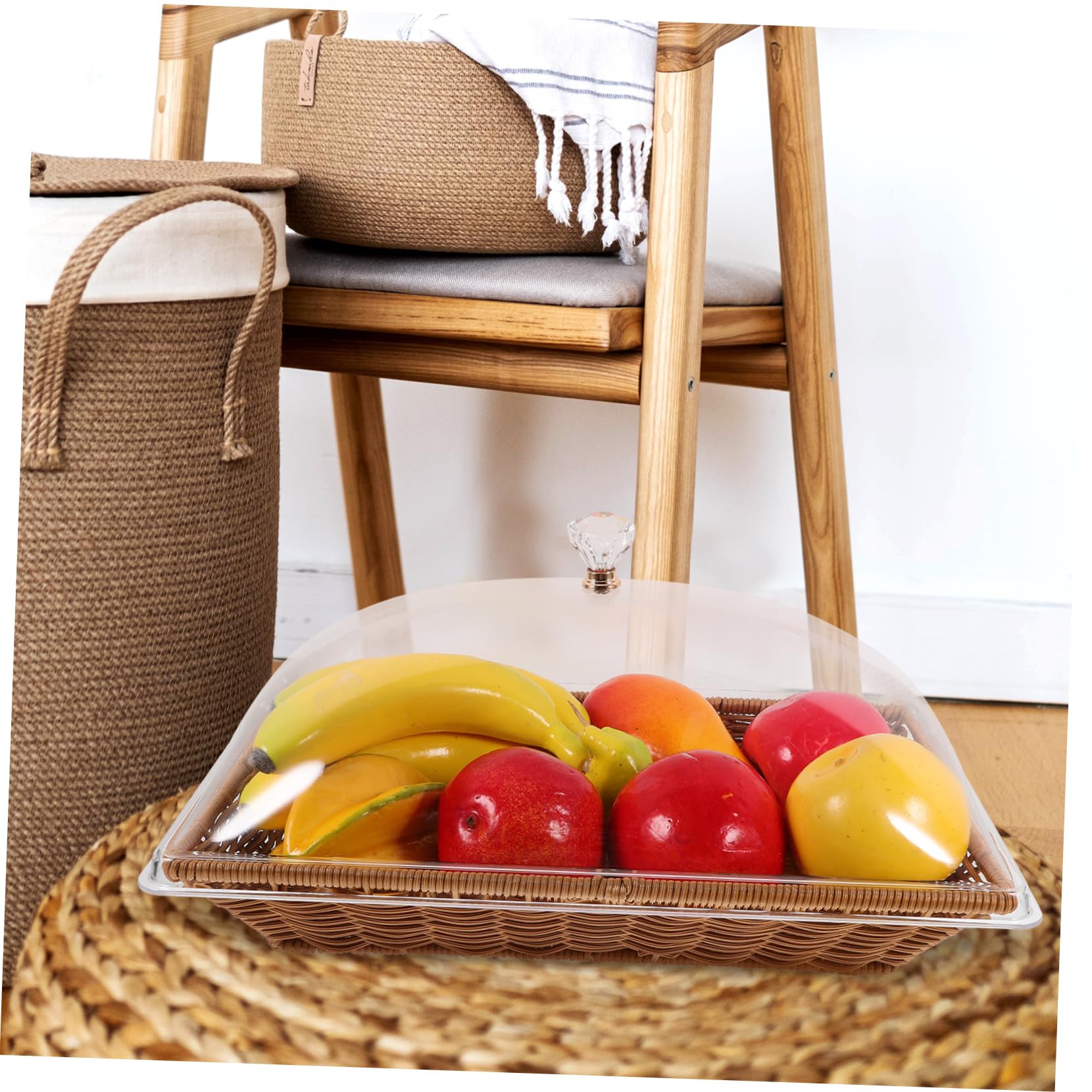 Cesta Tejida para Pan 1 Set de PP y Acrílico con Tapa | Mesa de Café, Restaurantes y Fiestas, Solución de Almacenamiento Saludable y Protección, Estilo Minimalista