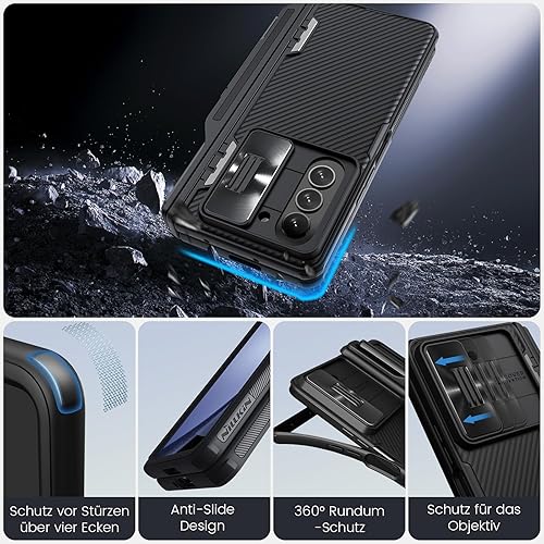 Miniatura 3 de Nillkin Funda para Samsung Galaxy Z Fold 5 con soporte para bolígrafo S y protección de bisagra soporte oculto cubierta de cámara deslizante