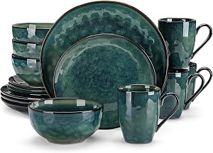 vancasso Starry 16 Pieces Green Dinnerware Set, Reactive Change Glaze Dinner Set, Plates and Bowls Set