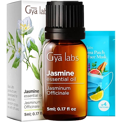 Gya Labs Jasmine Essential Oil for Diffuser - 100% Pure Therapeutic Grade Jasmine Oil Essential Oil for Diffuser, Skin, Hair, Massage & Aromatherapy (0.17 fl oz)