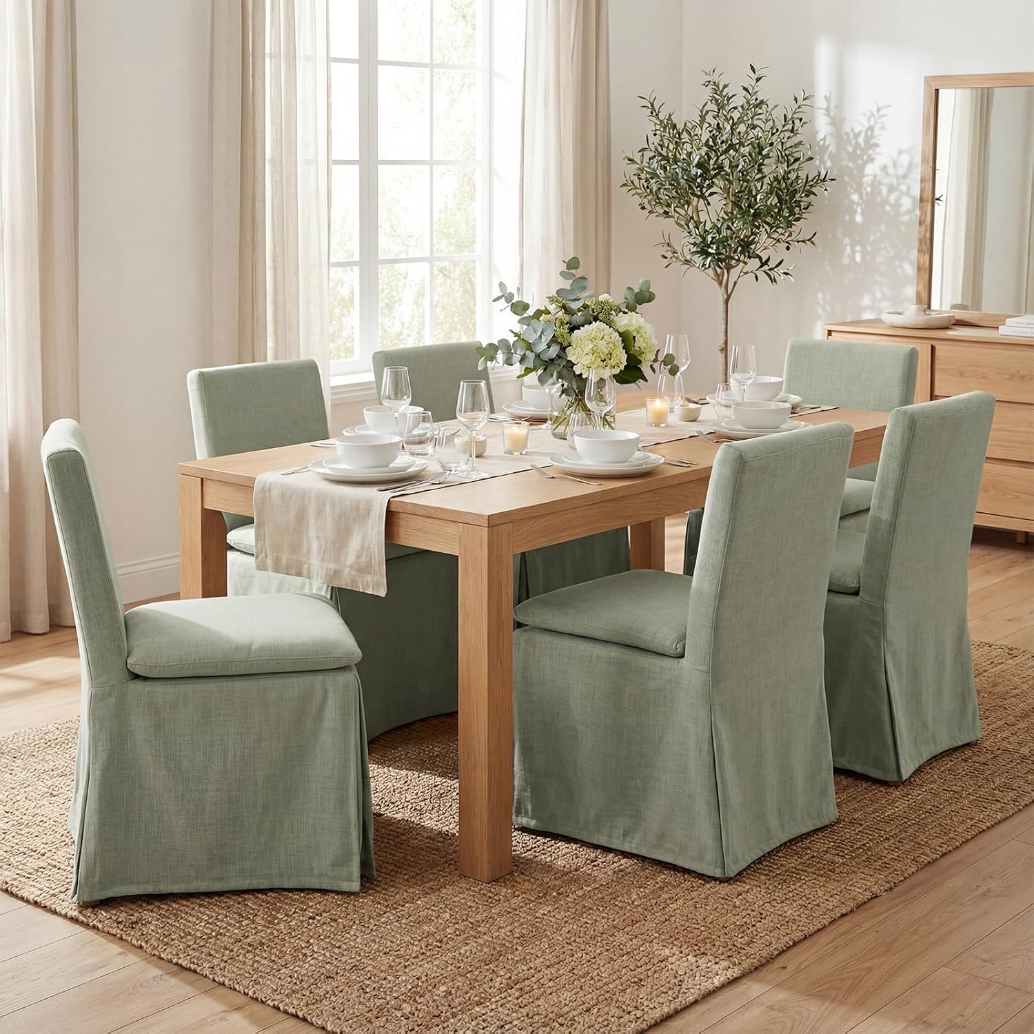 CIMOTA Modern Upholstered Green Dining Chairs Set of 6, Removable Slipcovered Kitchen Chairs, Armless Kitchen & Dining Room Side Chair, Chenille Green