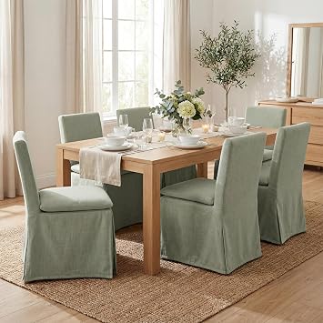 CIMOTA Modern Upholstered Green Dining Chairs Set of 6, Removable Slipcovered Kitchen Chairs, Armless Kitchen & Dining Room Side Chair, Chenille Green