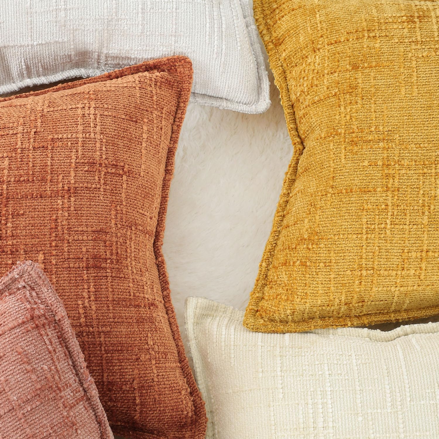 MADIZZ Pack of 2 Chenille Throw Pillow Covers 20x20 Inch Rust Soft Neutral Decorative Throw Pillows for Couch Sofa Boho Accent Cushion Covers Modern Farmhouse Home Decor for Bedroom Living Room