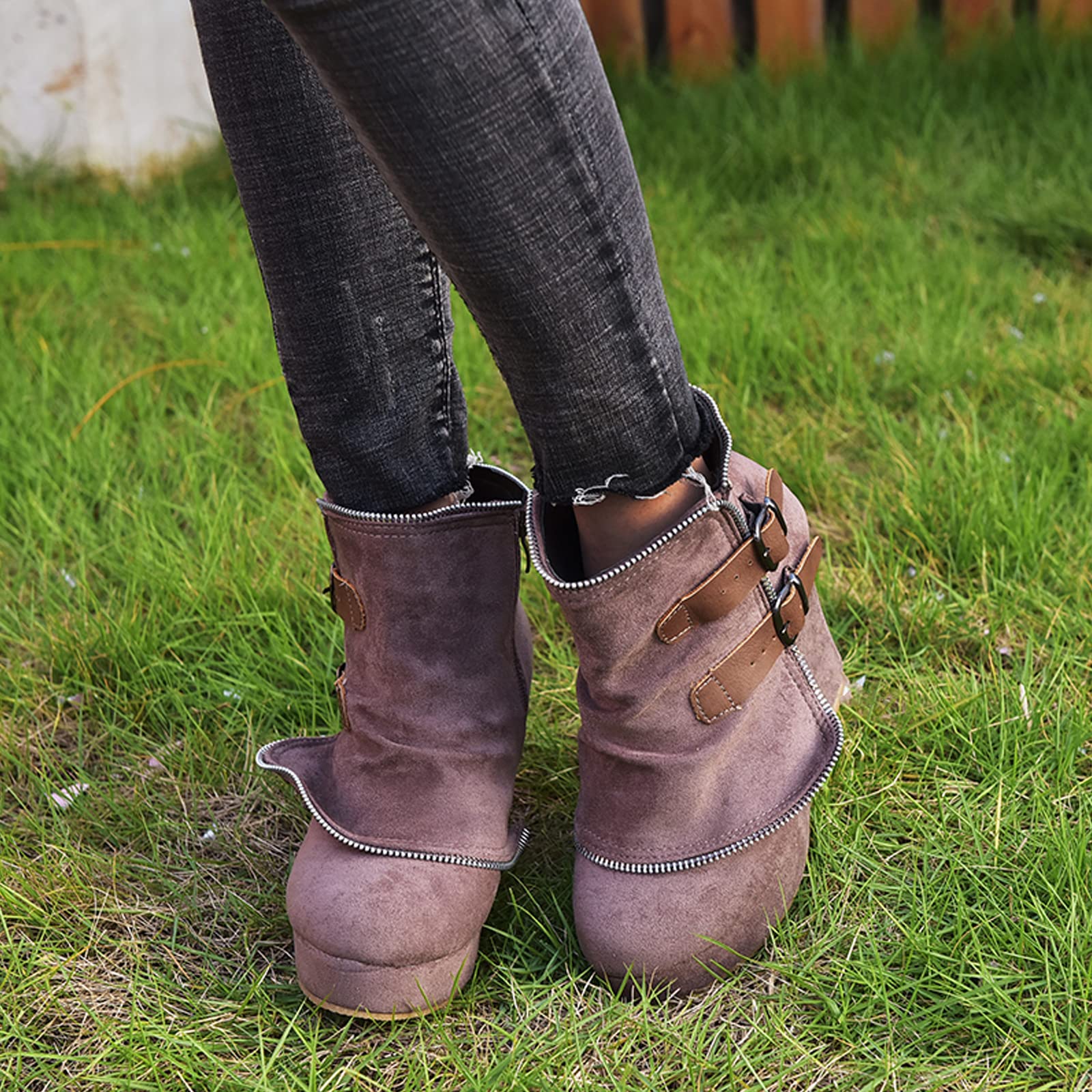 UMore Botines Elegantes de Tacón y Hebilla Decorativa Mujer Otoño Invierno Calentar Piel Forro Botines Retro Cordones Mujer Botas Zapatos de Plataforma