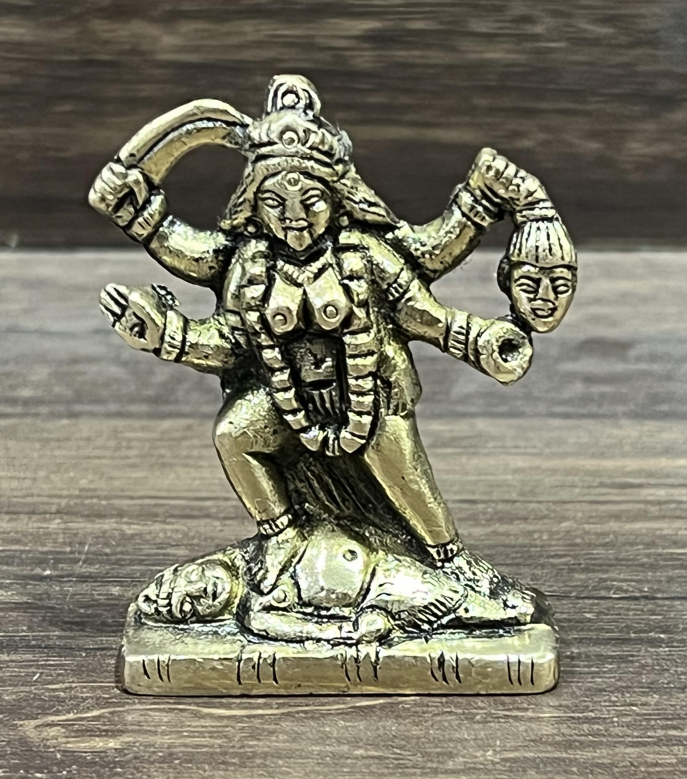 Esplanade Golden Brass Maa Kali Murti For Car Dashboard – 2.7" Goddess Kali Mata Idol For Home Temple, Office Desk, Religious Figurine
