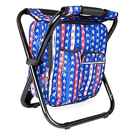 Kikerike Backpack Stool Cooler Chair Heavy Duty 300 LBS Max Load Portable Lightweight Stool Backpack Folding Fishing Cooler Seat for Camping Hunting Fishing - American Flag