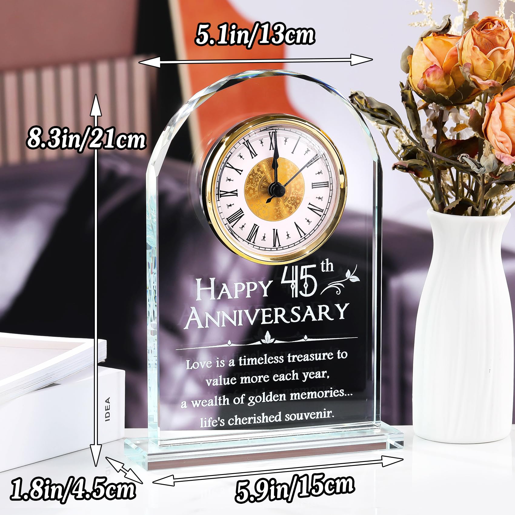 Movdyka Crystal 45th Anniversary Desk Clock Gifts Sapphire Wedding Presents for Married Couples 45 Years of Marriage Home Ornaments for Partner Anniversary Keepsake for Parents Table Decor - Image 2