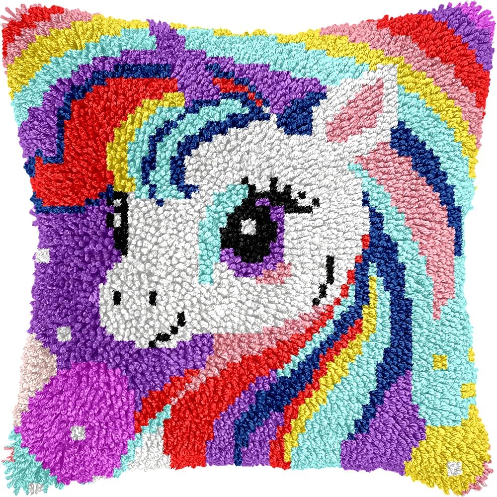Cozykeke Unicorn Latch Hook Kit for Adults Beginners,DIY Latch Hook Pillow Kit Cover Cushion Craft Kits with Pre-Printed Canvas, Suitable for Home Decor and Festival Gift 17 * 17in (BX814)